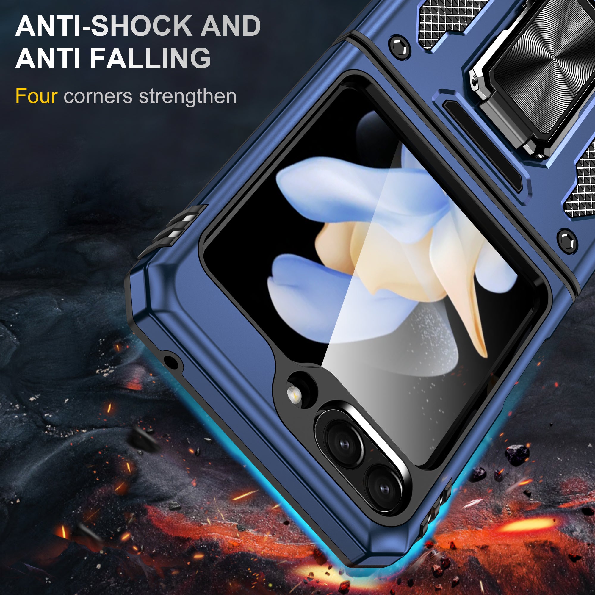 Armor Series For Samsung Galaxy Z Flip6 5G Case Ring Kickstand PC+TPU Phone Cover - Navy Blue