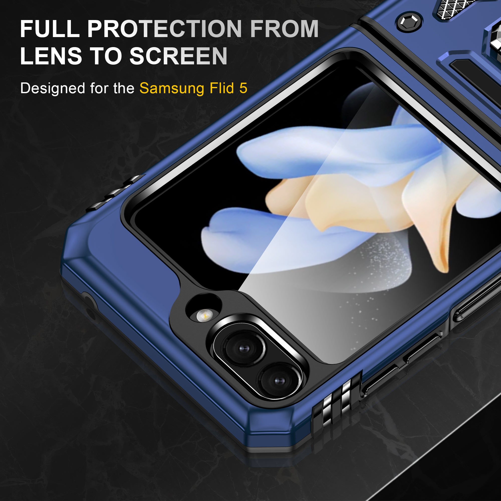 Armor Series For Samsung Galaxy Z Flip6 5G Case Ring Kickstand PC+TPU Phone Cover - Navy Blue