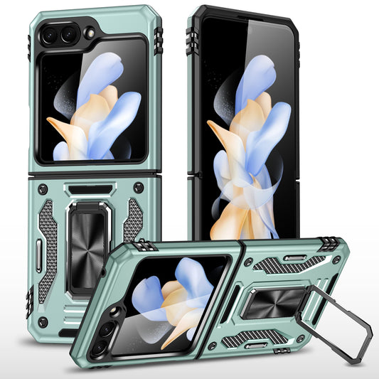Armor Series For Samsung Galaxy Z Flip6 5G Case Ring Kickstand PC+TPU Phone Cover - Green
