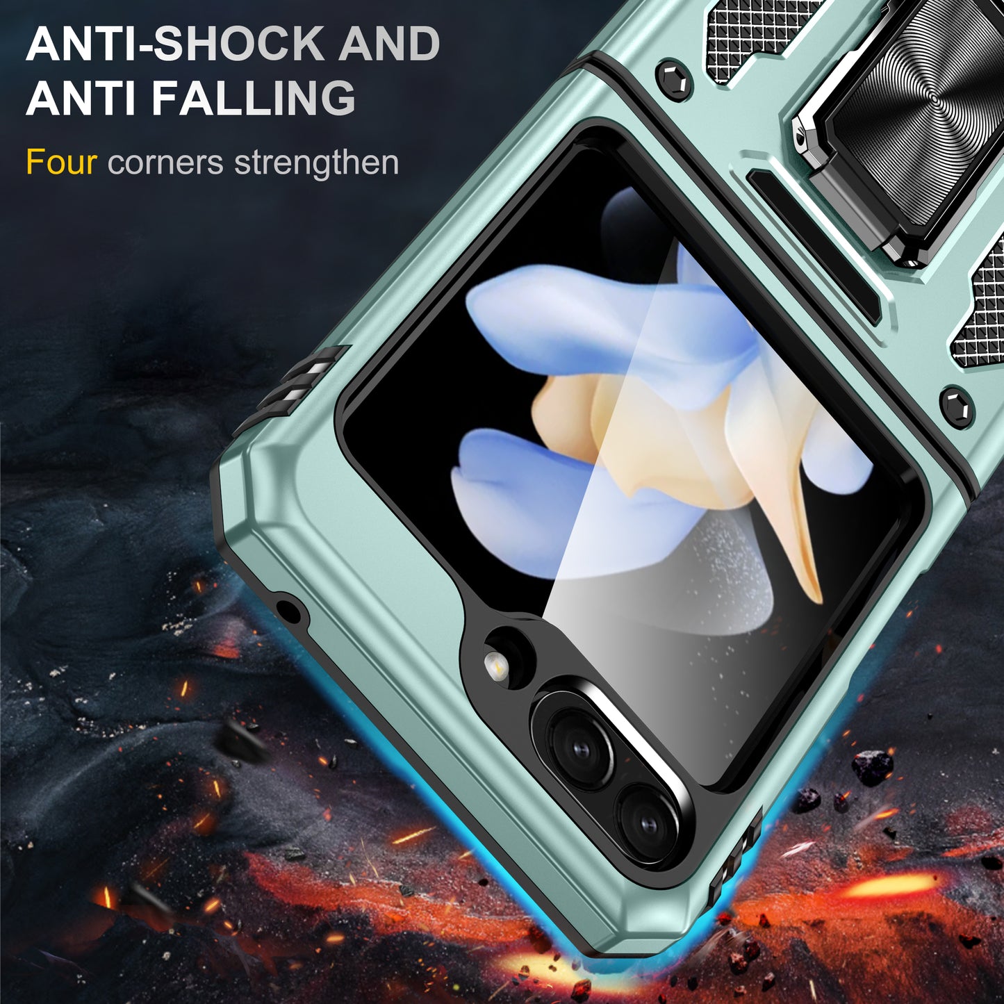 Armor Series For Samsung Galaxy Z Flip6 5G Case Ring Kickstand PC+TPU Phone Cover - Green