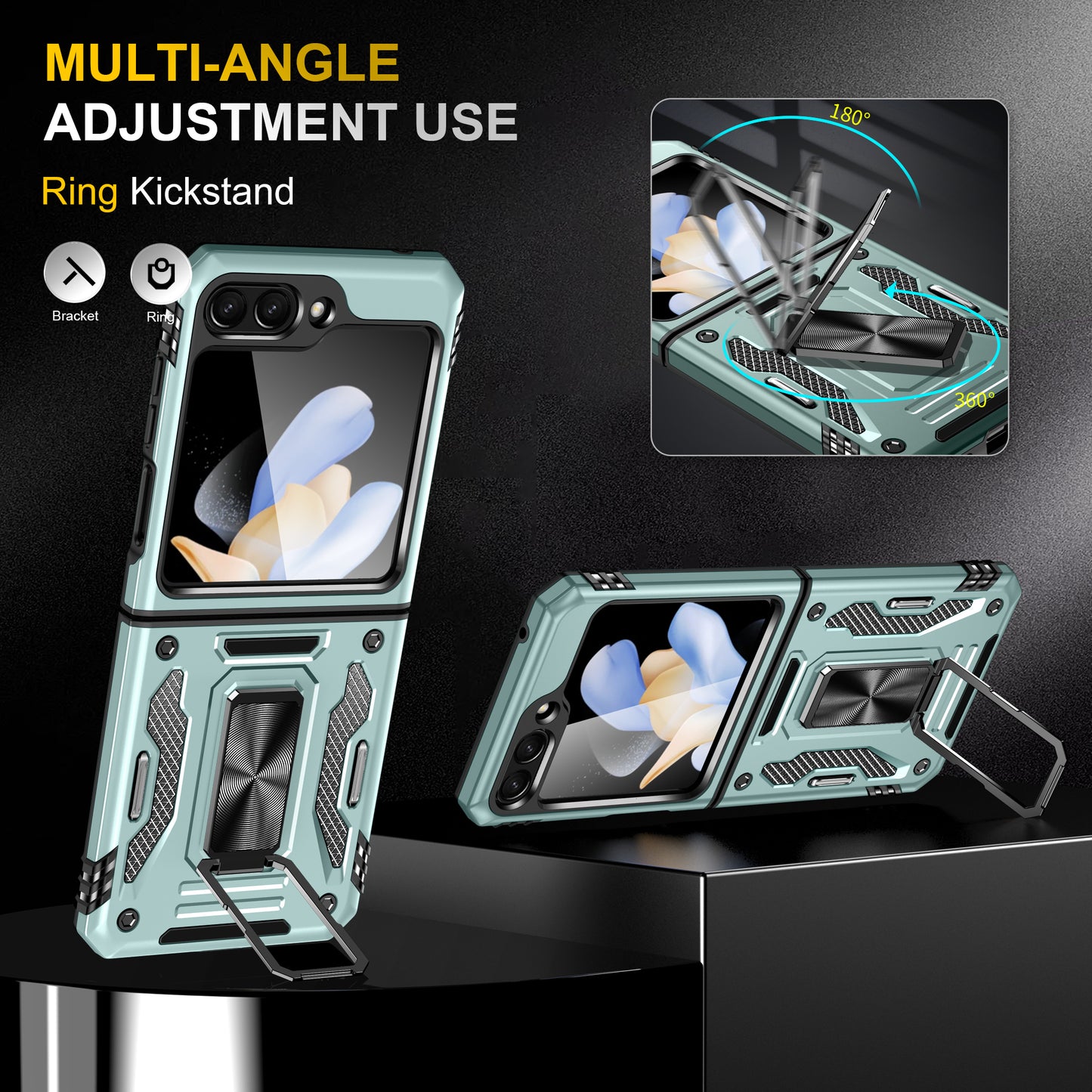 Armor Series For Samsung Galaxy Z Flip6 5G Case Ring Kickstand PC+TPU Phone Cover - Green
