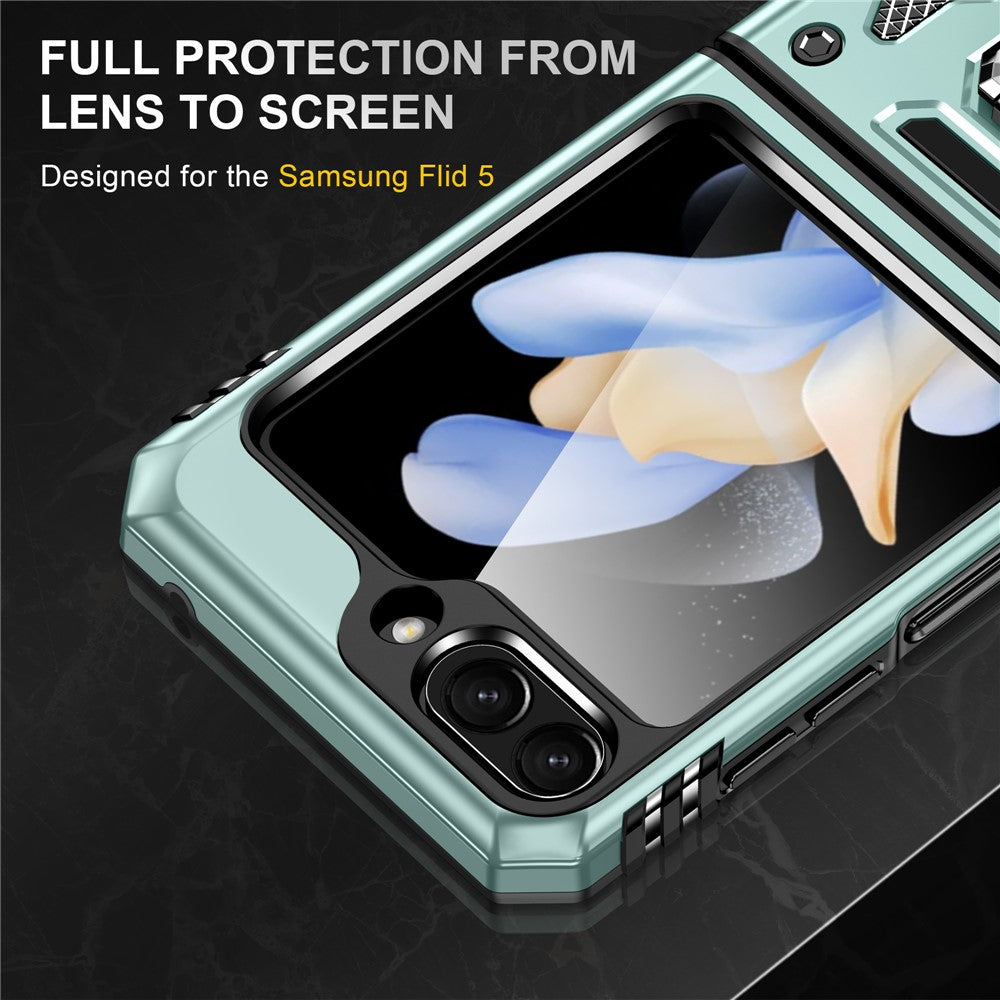 Armor Series For Samsung Galaxy Z Flip7 FE 5G / Z Flip6 5G Case Ring Kickstand PC+TPU Phone Cover - Green