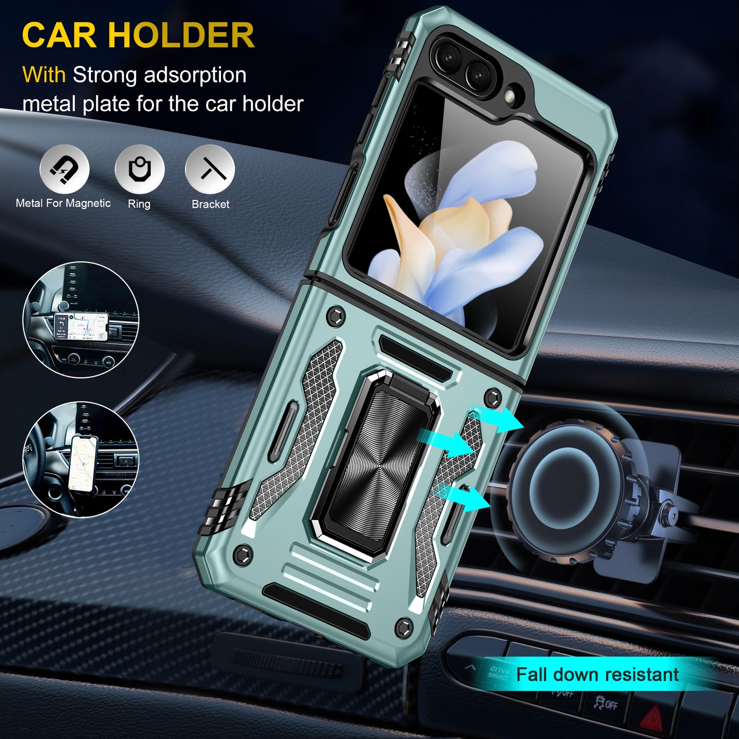 Armor Series For Samsung Galaxy Z Flip6 5G Case Ring Kickstand PC+TPU Phone Cover - Green