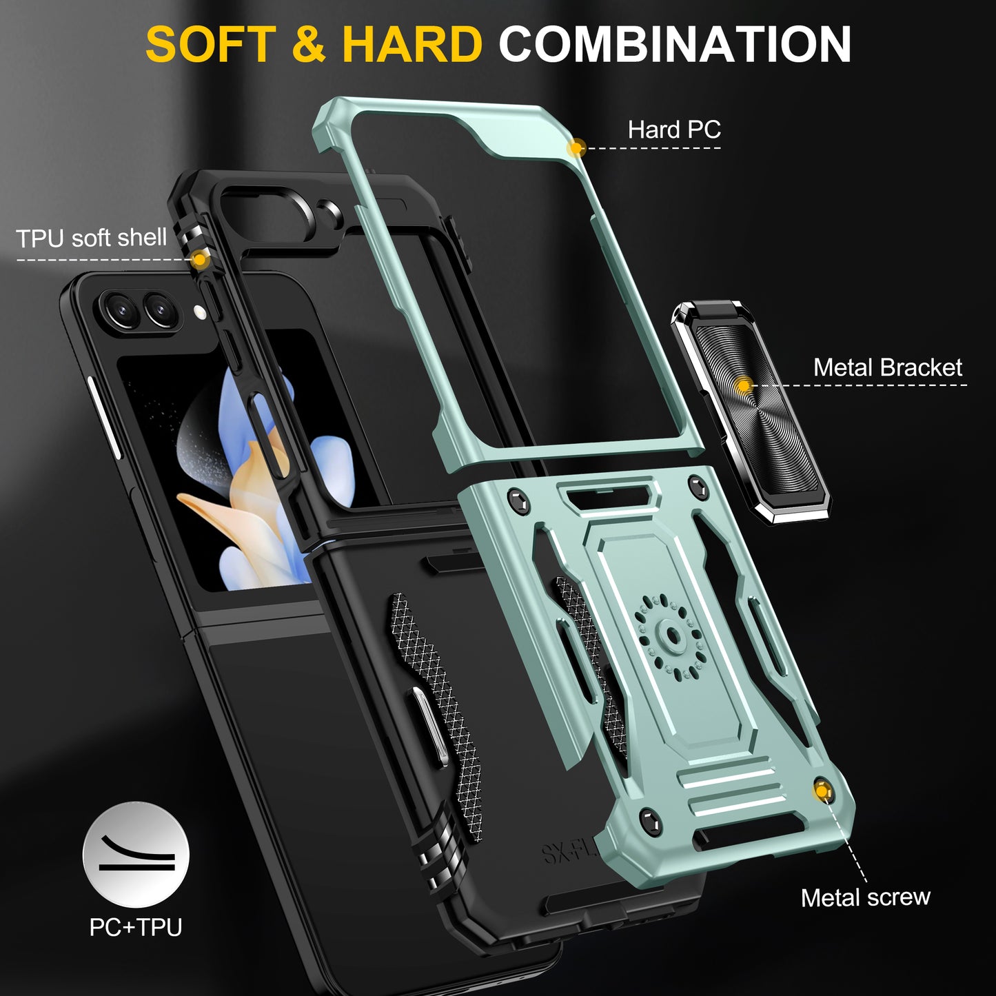 Armor Series For Samsung Galaxy Z Flip6 5G Case Ring Kickstand PC+TPU Phone Cover - Green