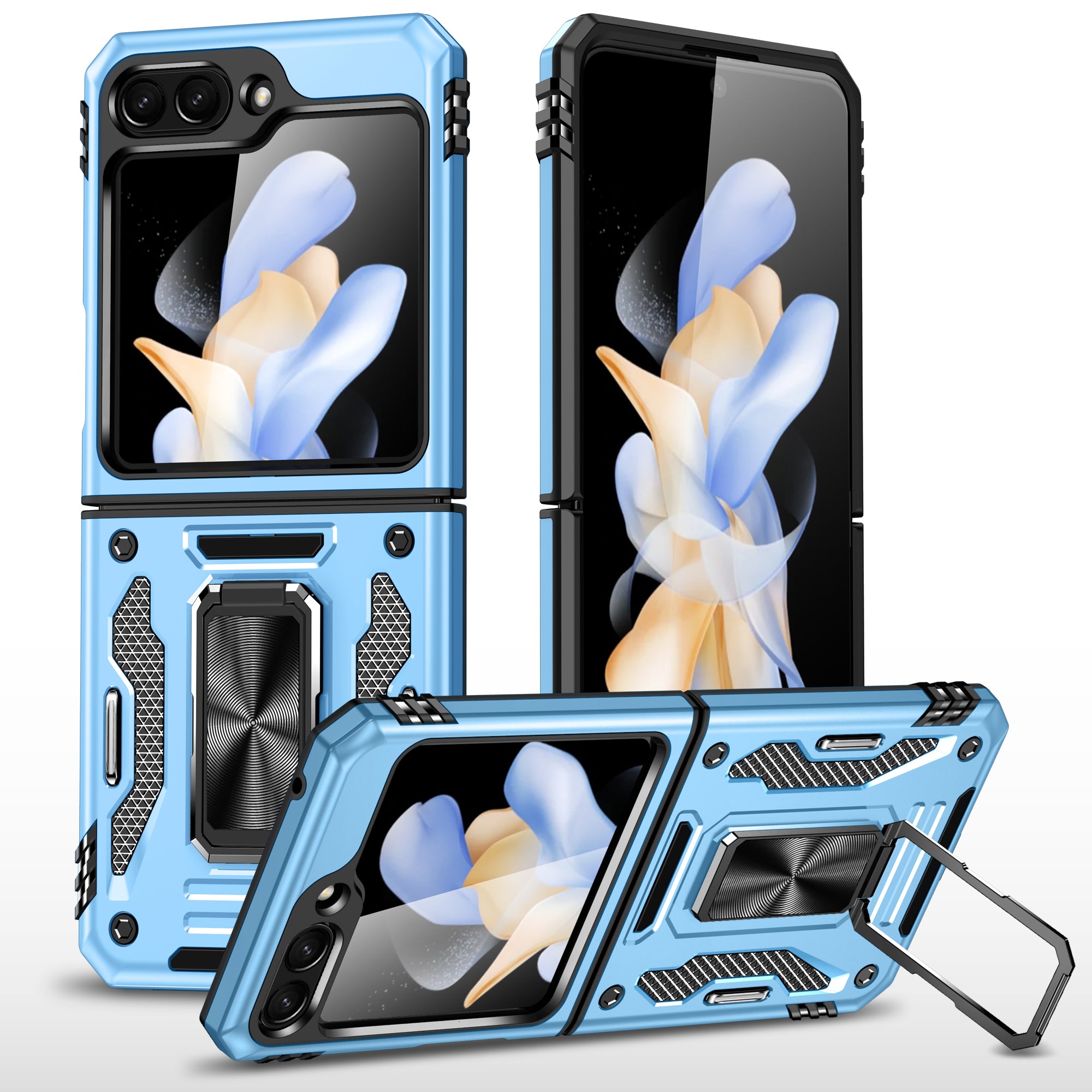 Armor Series For Samsung Galaxy Z Flip6 5G Case Ring Kickstand PC+TPU Phone Cover - Baby Blue