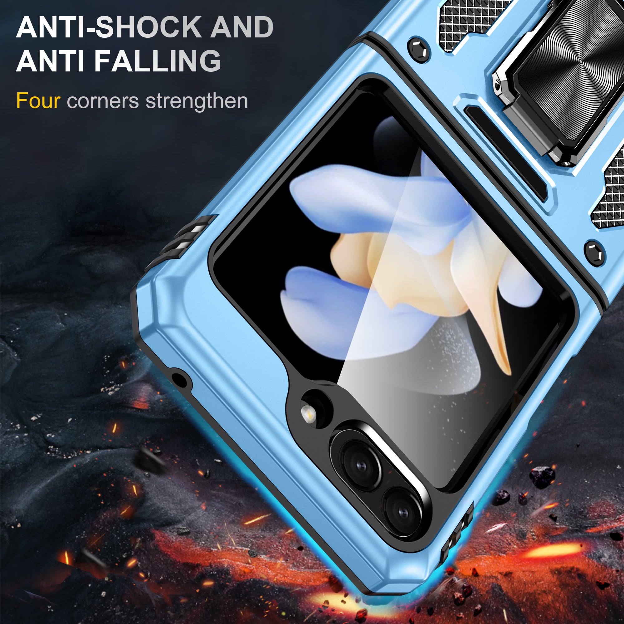 Armor Series For Samsung Galaxy Z Flip6 5G Case Ring Kickstand PC+TPU Phone Cover - Baby Blue