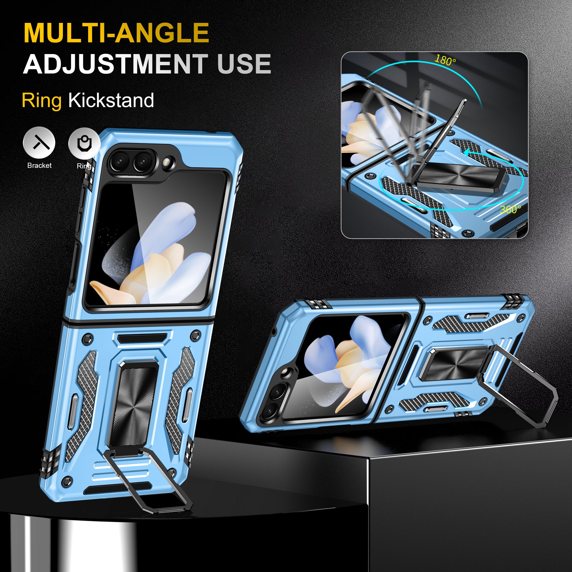 Armor Series For Samsung Galaxy Z Flip6 5G Case Ring Kickstand PC+TPU Phone Cover - Baby Blue