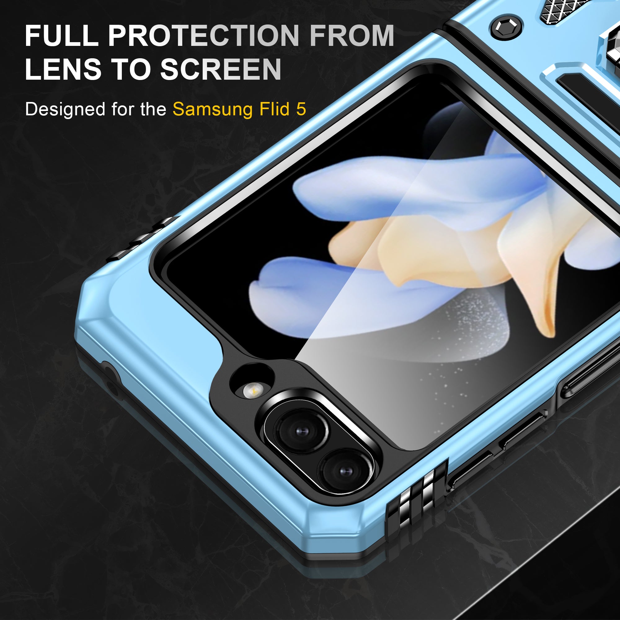 Armor Series For Samsung Galaxy Z Flip6 5G Case Ring Kickstand PC+TPU Phone Cover - Baby Blue