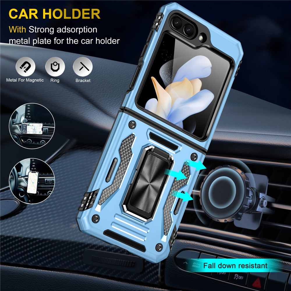 Armor Series For Samsung Galaxy Z Flip7 FE 5G / Z Flip6 5G Case Ring Kickstand PC+TPU Phone Cover - Baby Blue