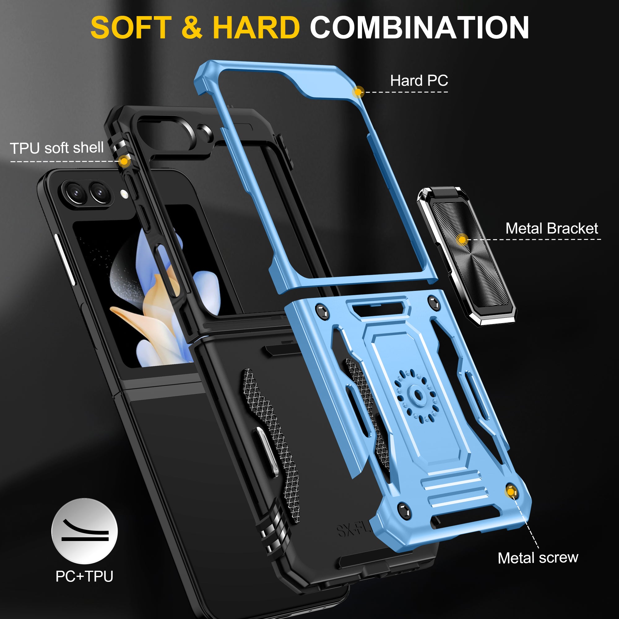 Armor Series For Samsung Galaxy Z Flip6 5G Case Ring Kickstand PC+TPU Phone Cover - Baby Blue