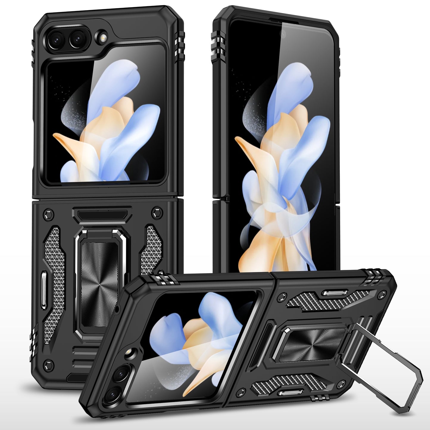 Armor Series For Samsung Galaxy Z Flip6 5G Case Ring Kickstand PC+TPU Phone Cover - Black