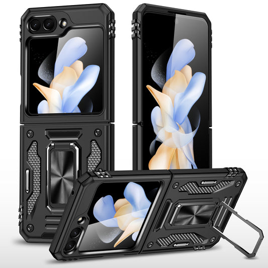 Armor Series For Samsung Galaxy Z Flip6 5G Case Ring Kickstand PC+TPU Phone Cover - Black