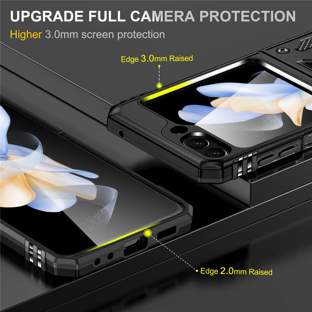 Armor Series For Samsung Galaxy Z Flip7 FE 5G / Z Flip6 5G Case Ring Kickstand PC+TPU Phone Cover - Black