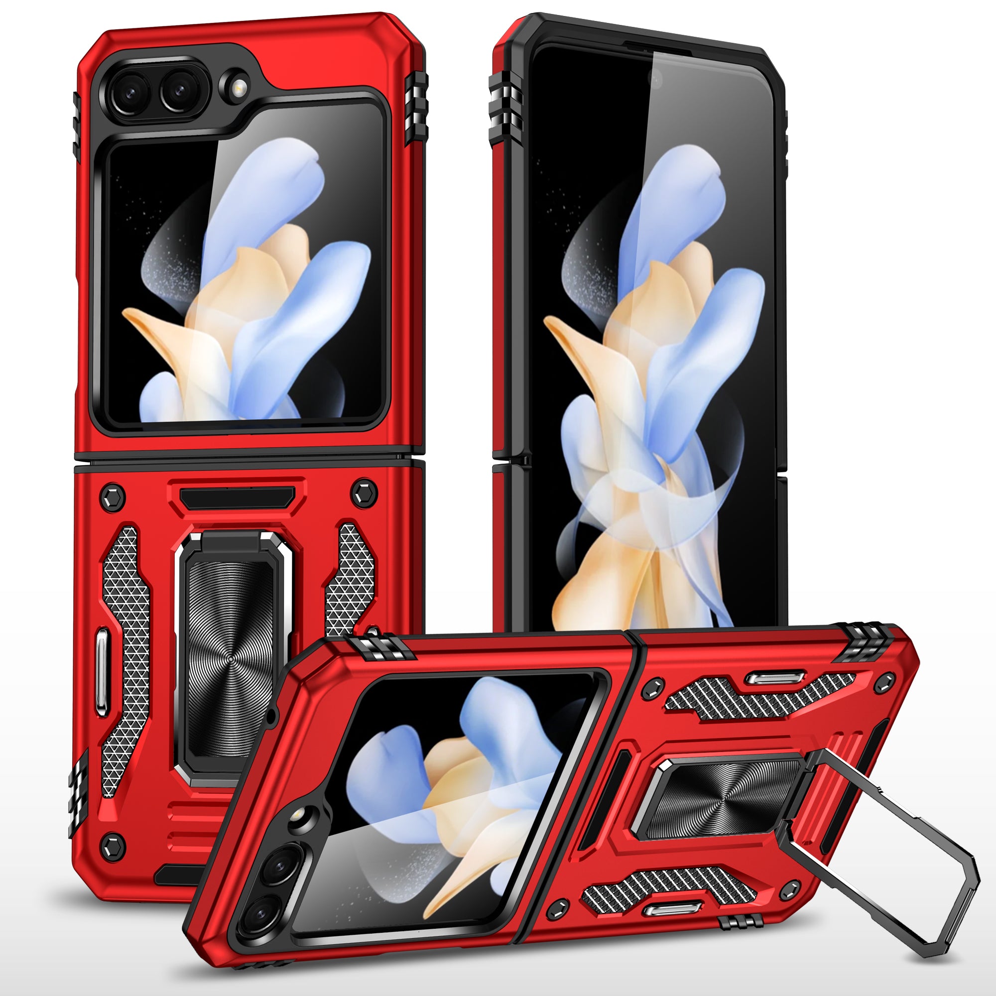 Armor Series For Samsung Galaxy Z Flip6 5G Case Ring Kickstand PC+TPU Phone Cover - Red