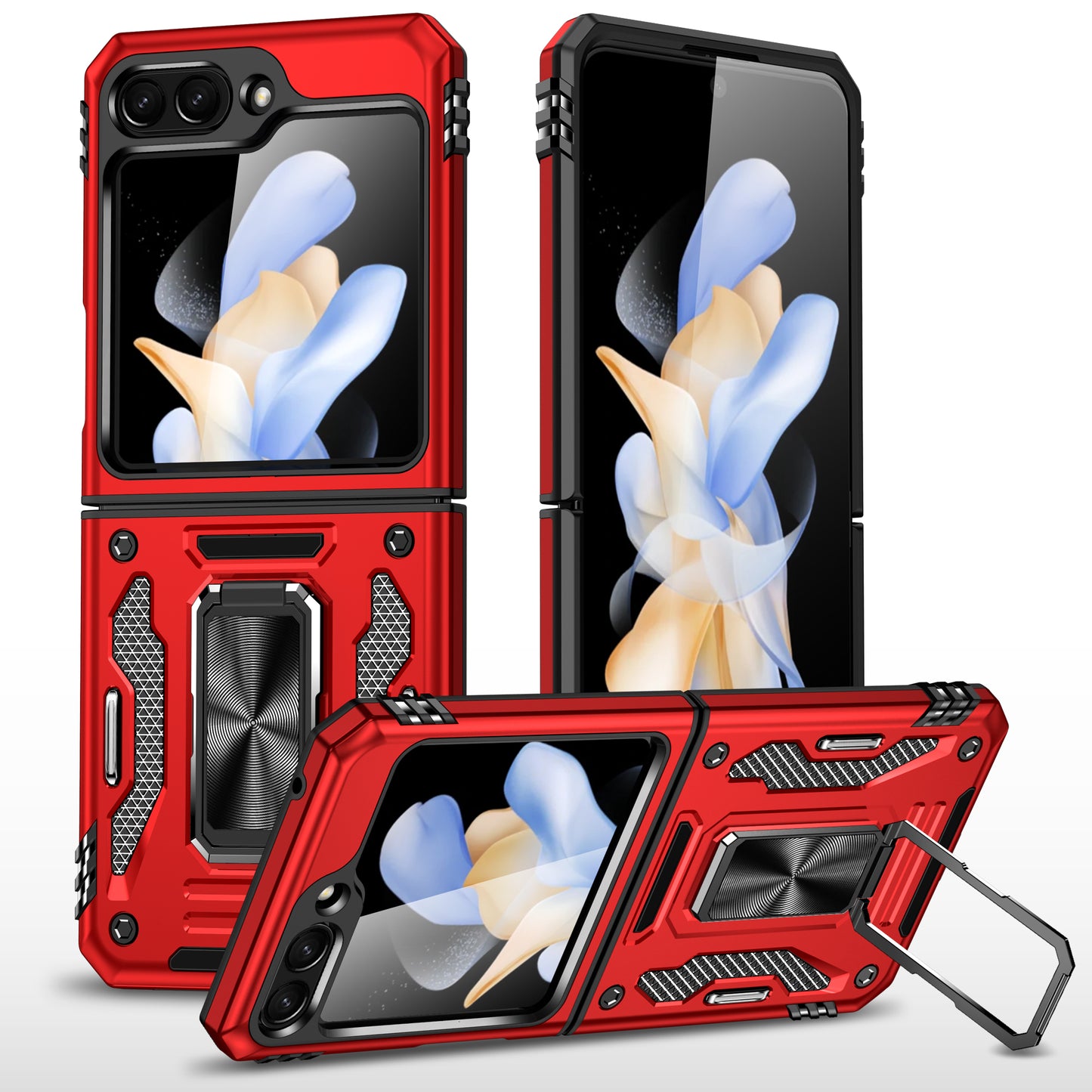 Armor Series For Samsung Galaxy Z Flip6 5G Case Ring Kickstand PC+TPU Phone Cover - Red