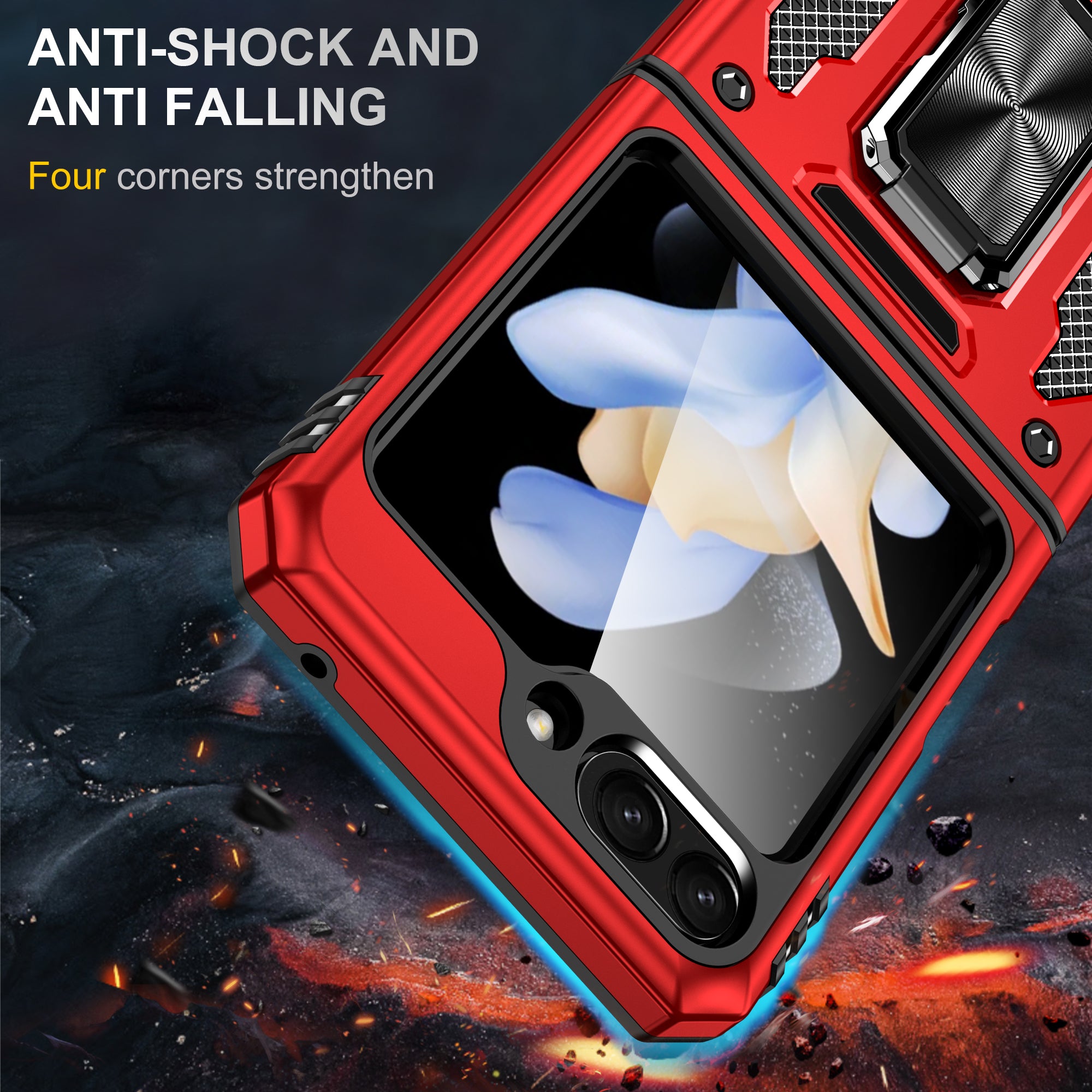Armor Series For Samsung Galaxy Z Flip6 5G Case Ring Kickstand PC+TPU Phone Cover - Red