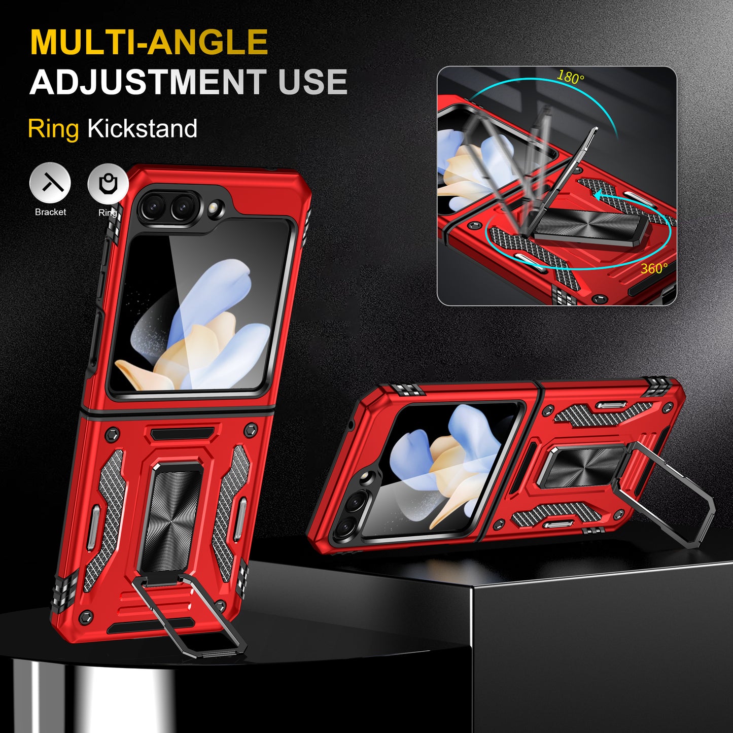 Armor Series For Samsung Galaxy Z Flip6 5G Case Ring Kickstand PC+TPU Phone Cover - Red
