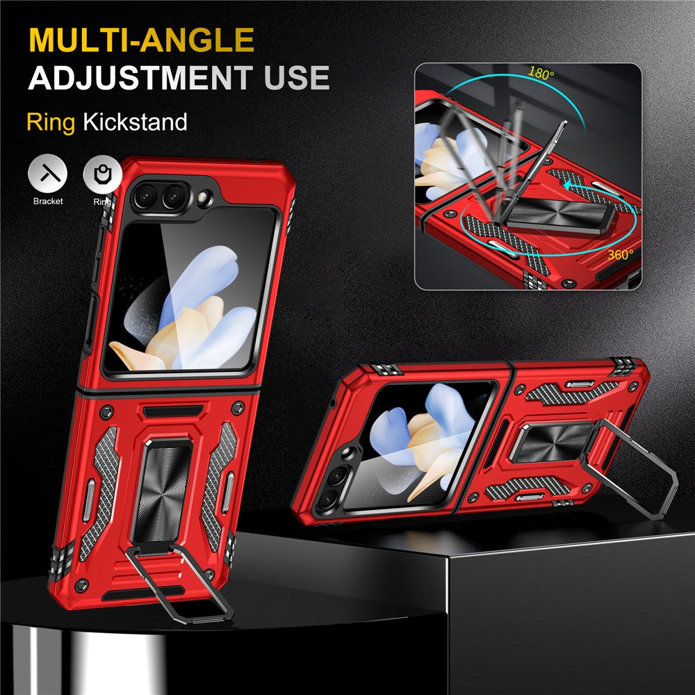 Armor Series For Samsung Galaxy Z Flip7 FE 5G / Z Flip6 5G Case Ring Kickstand PC+TPU Phone Cover - Red