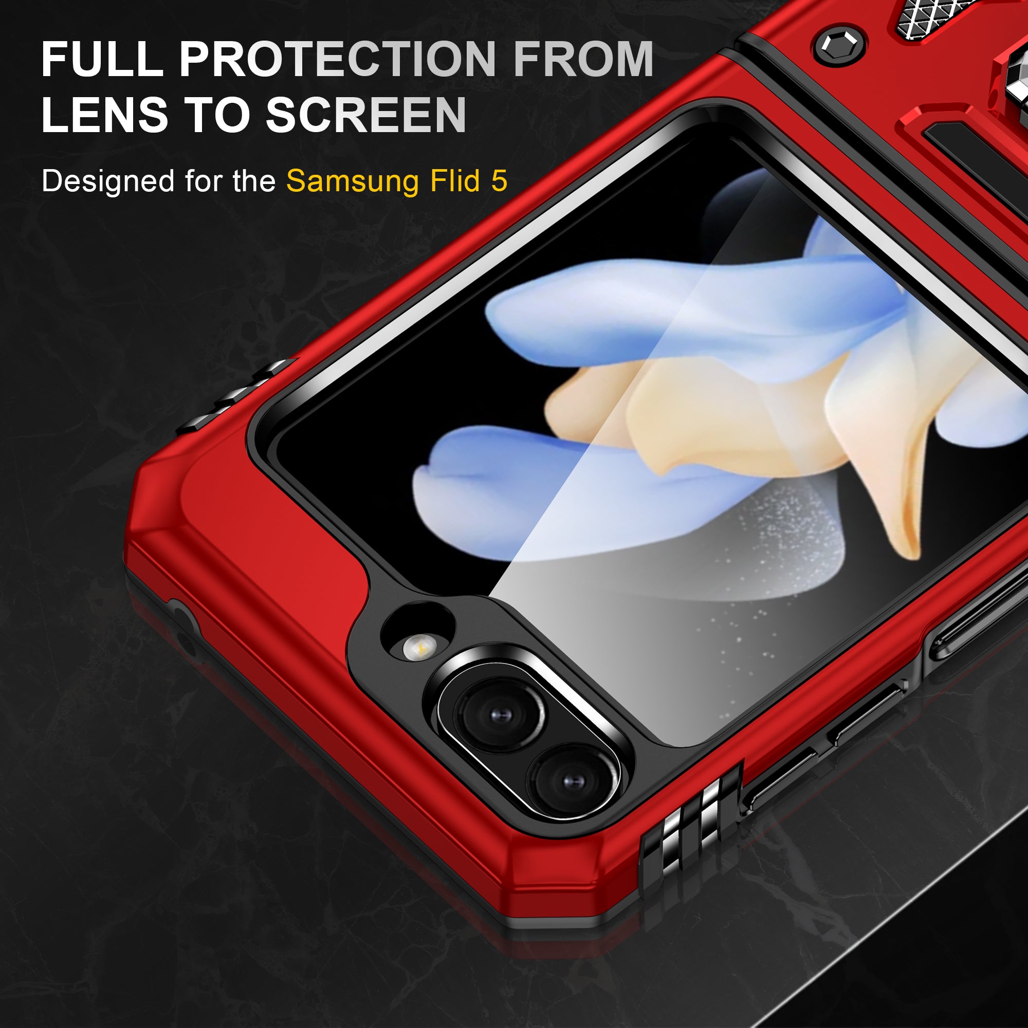 Armor Series For Samsung Galaxy Z Flip6 5G Case Ring Kickstand PC+TPU Phone Cover - Red
