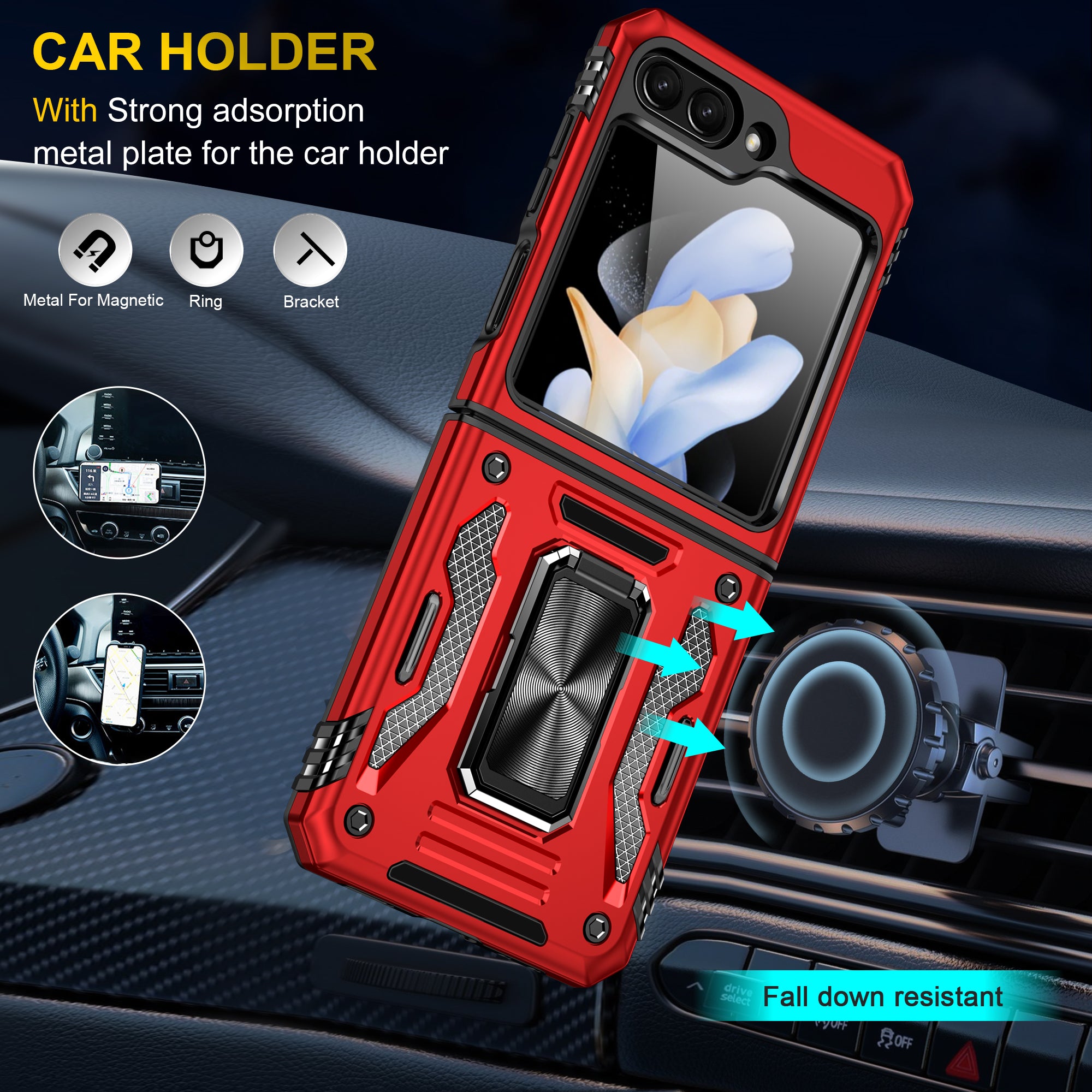 Armor Series For Samsung Galaxy Z Flip6 5G Case Ring Kickstand PC+TPU Phone Cover - Red