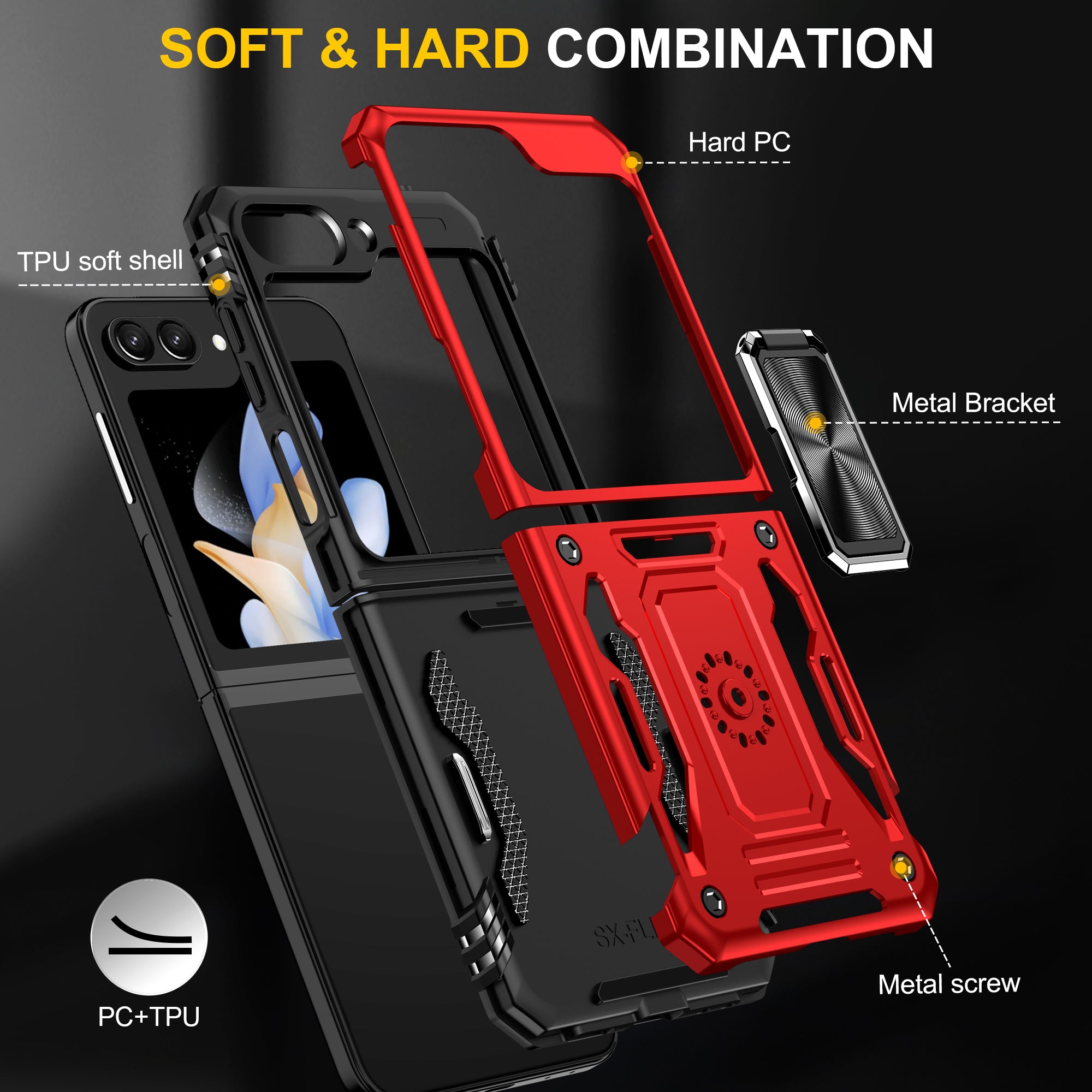 Armor Series For Samsung Galaxy Z Flip6 5G Case Ring Kickstand PC+TPU Phone Cover - Red