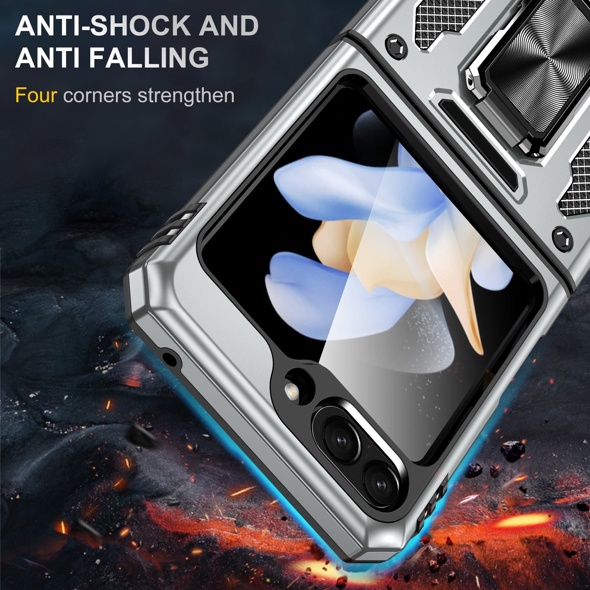 Armor Series For Samsung Galaxy Z Flip6 5G Case Ring Kickstand PC+TPU Phone Cover - Grey