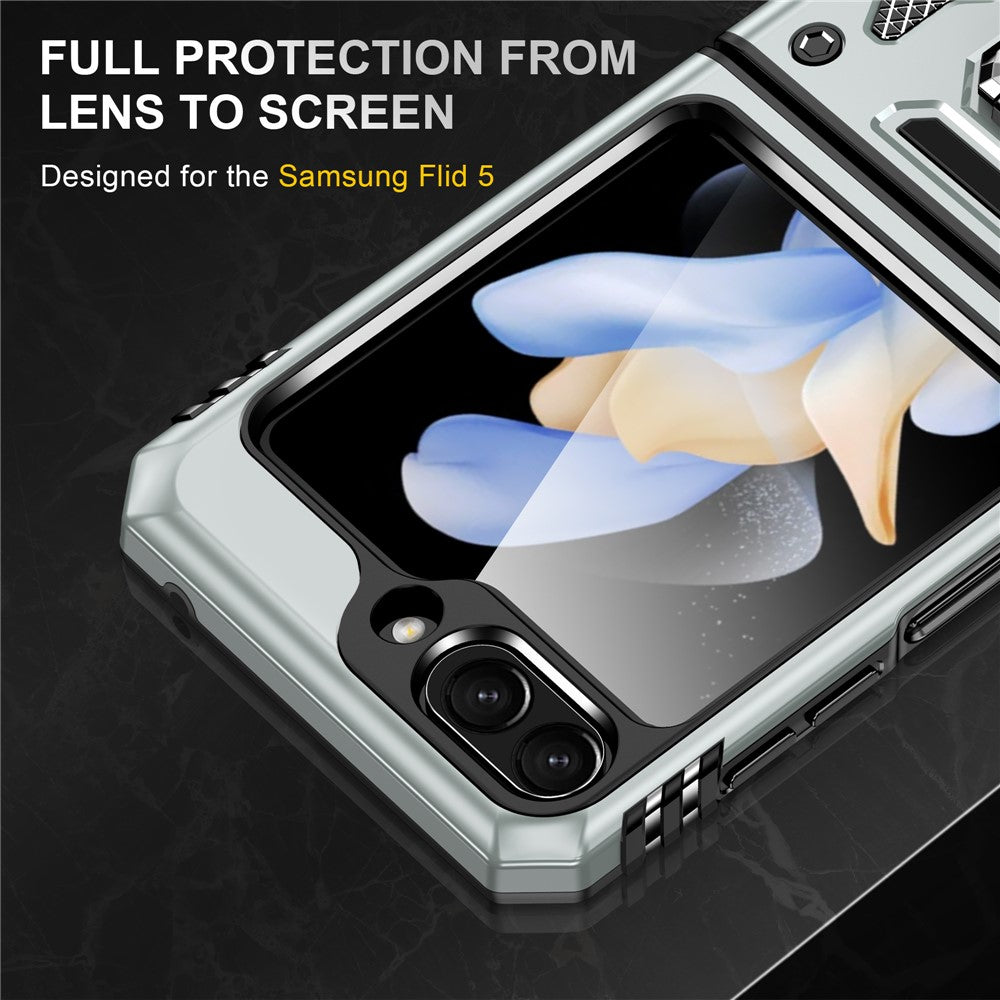 Armor Series For Samsung Galaxy Z Flip7 FE 5G / Z Flip6 5G Case Ring Kickstand PC+TPU Phone Cover - Grey