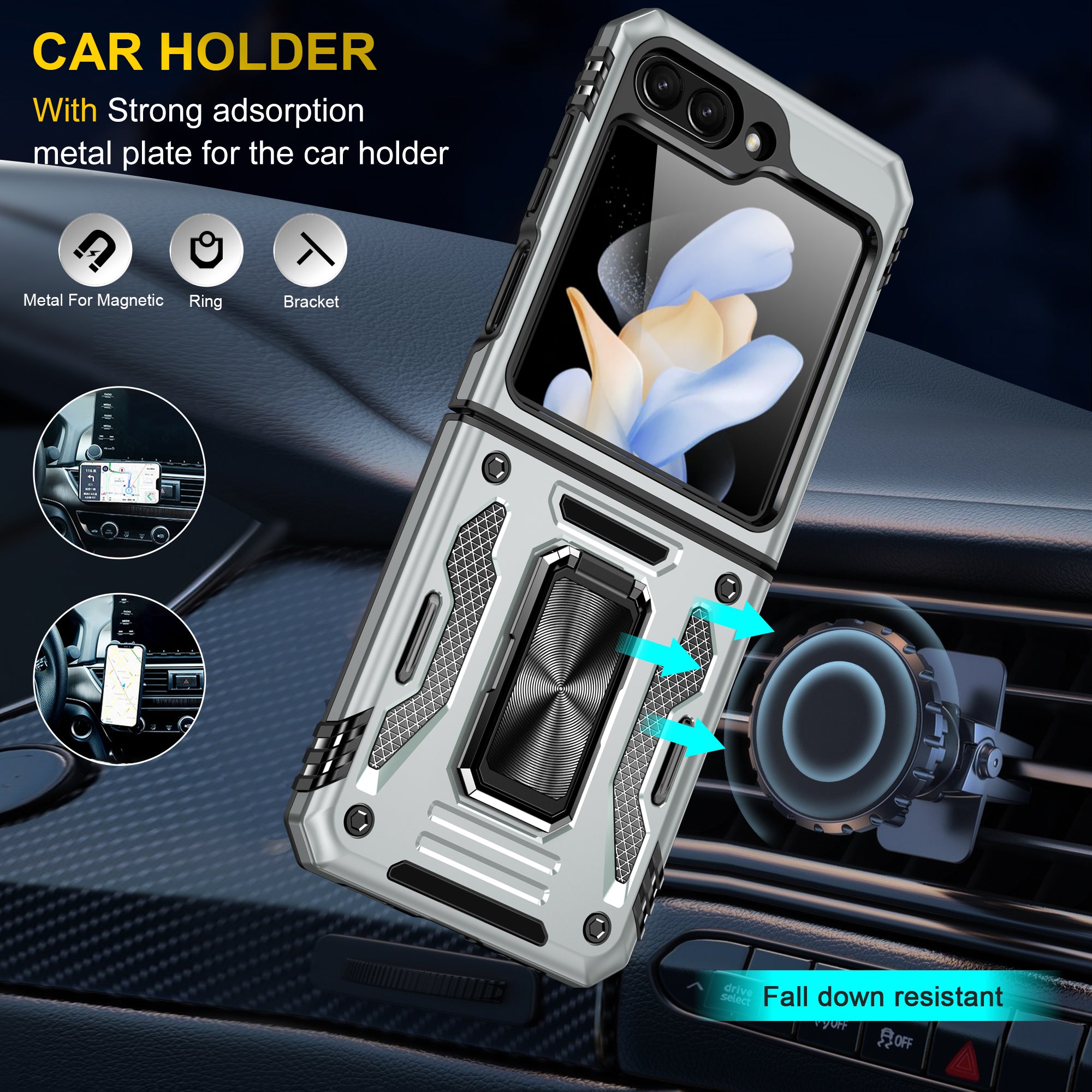 Armor Series For Samsung Galaxy Z Flip6 5G Case Ring Kickstand PC+TPU Phone Cover - Grey