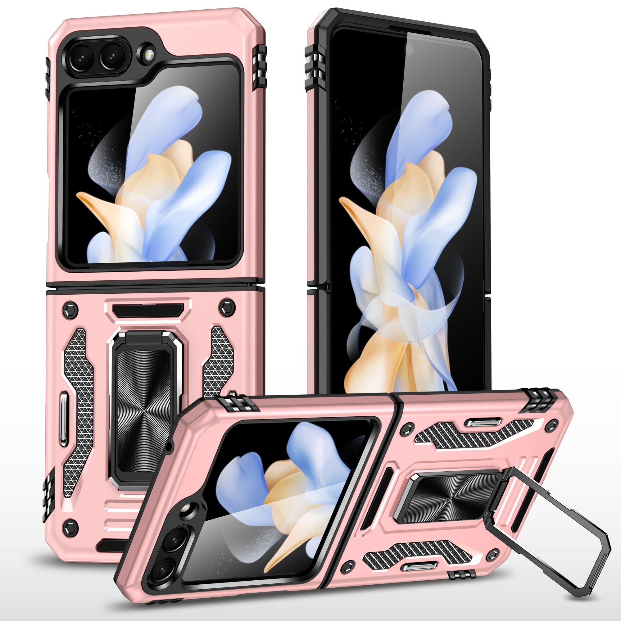 Armor Series For Samsung Galaxy Z Flip6 5G Case Ring Kickstand PC+TPU Phone Cover - Rose Gold