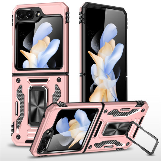 Armor Series For Samsung Galaxy Z Flip7 FE 5G / Z Flip6 5G Case Ring Kickstand PC+TPU Phone Cover - Rose Gold