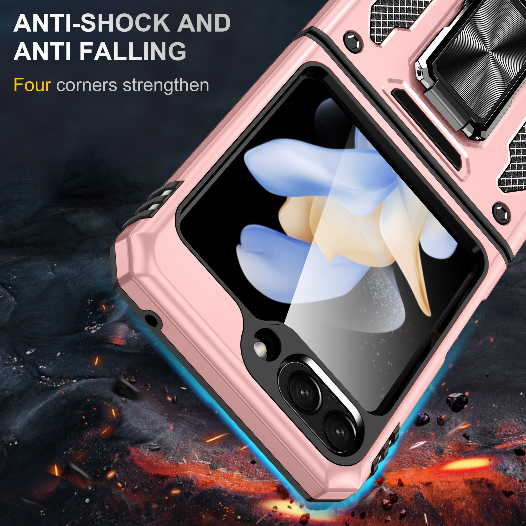 Armor Series For Samsung Galaxy Z Flip6 5G Case Ring Kickstand PC+TPU Phone Cover - Rose Gold