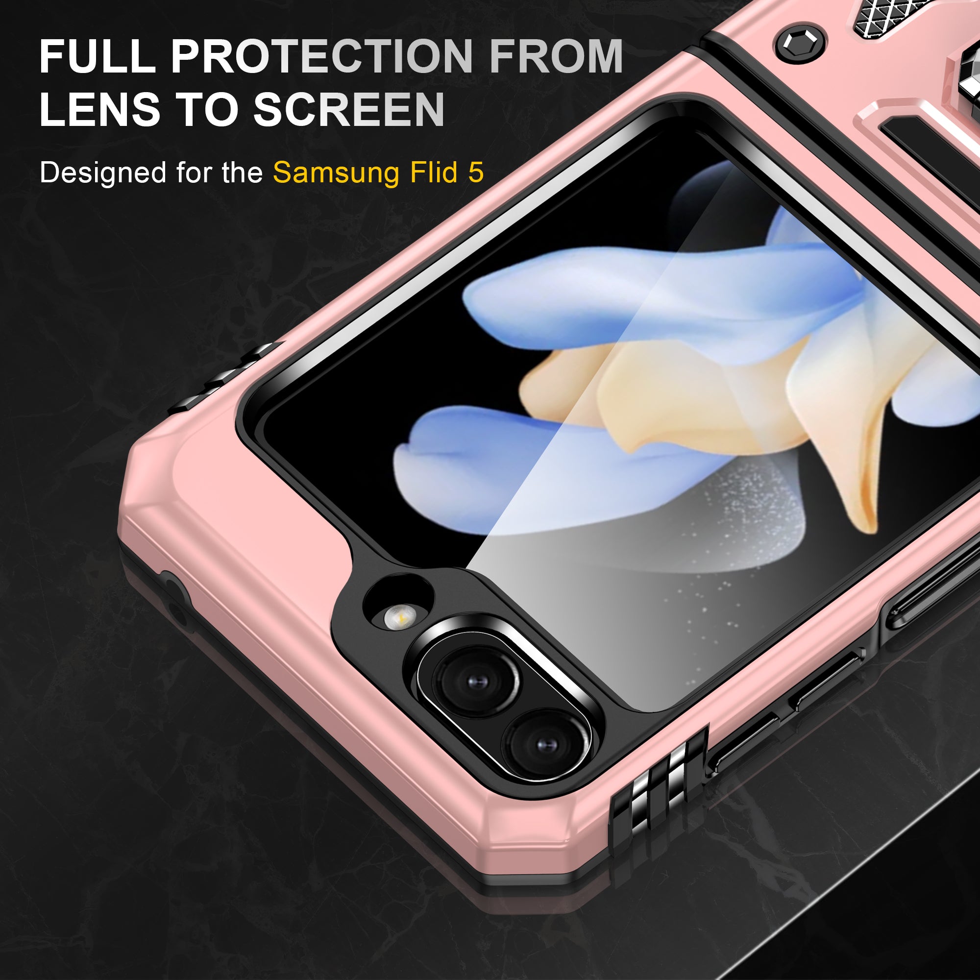 Armor Series For Samsung Galaxy Z Flip6 5G Case Ring Kickstand PC+TPU Phone Cover - Rose Gold