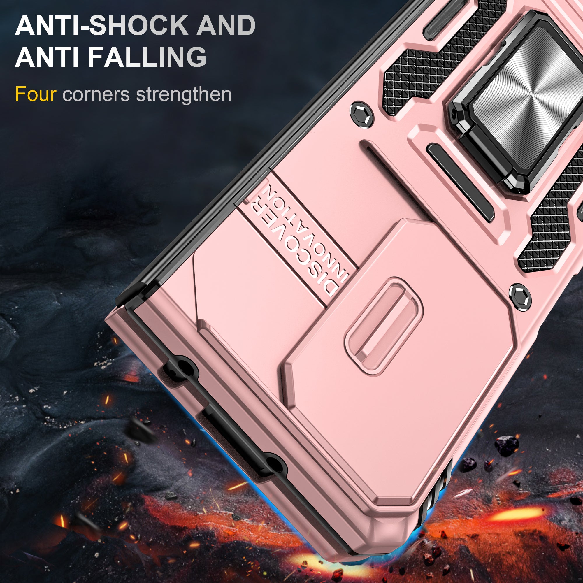 Armor Series For Samsung Galaxy Z Fold6 5G Kickstand Case Slide Lens Cover PC+TPU Phone Shell - Rose Gold