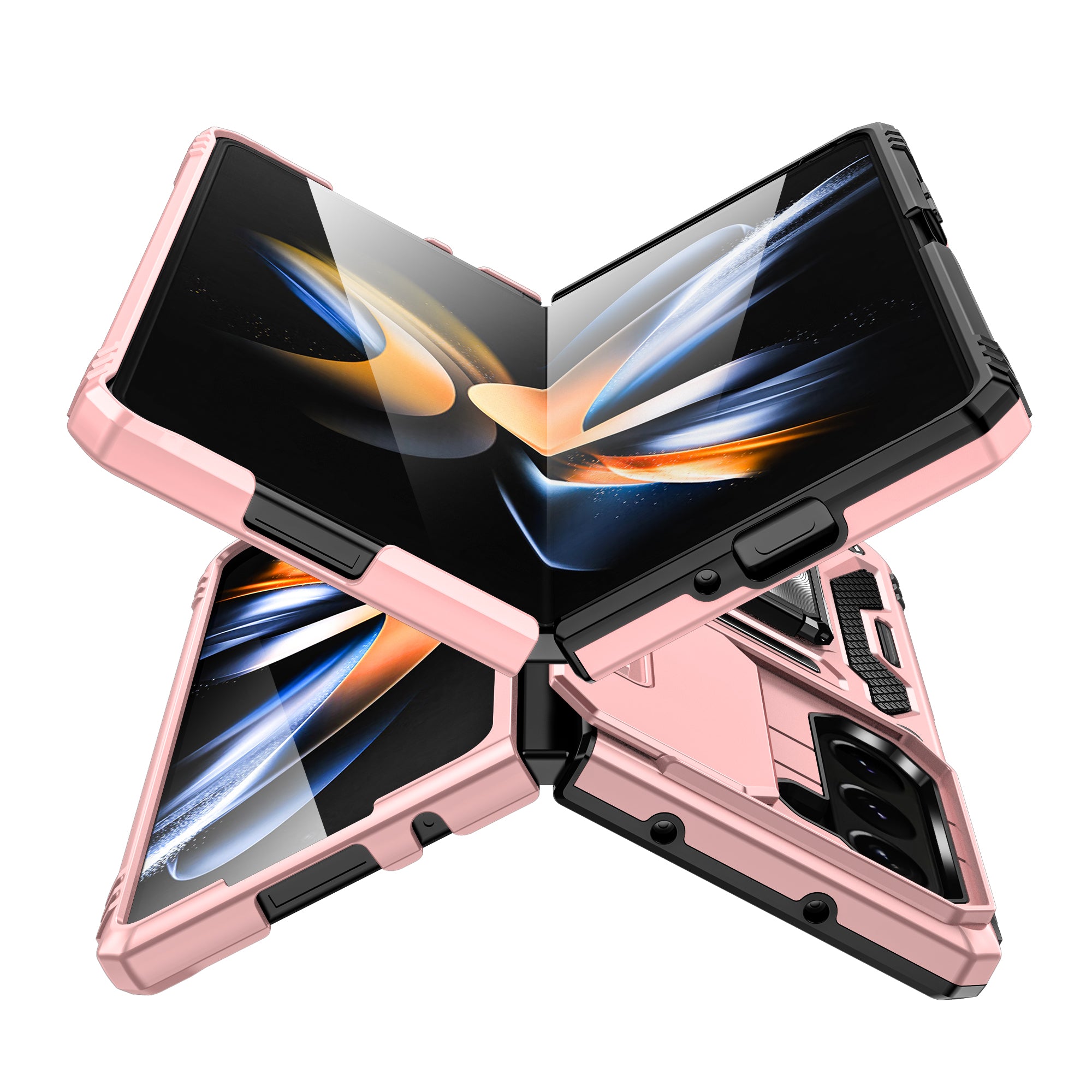 Armor Series For Samsung Galaxy Z Fold6 5G Kickstand Case Slide Lens Cover PC+TPU Phone Shell - Rose Gold