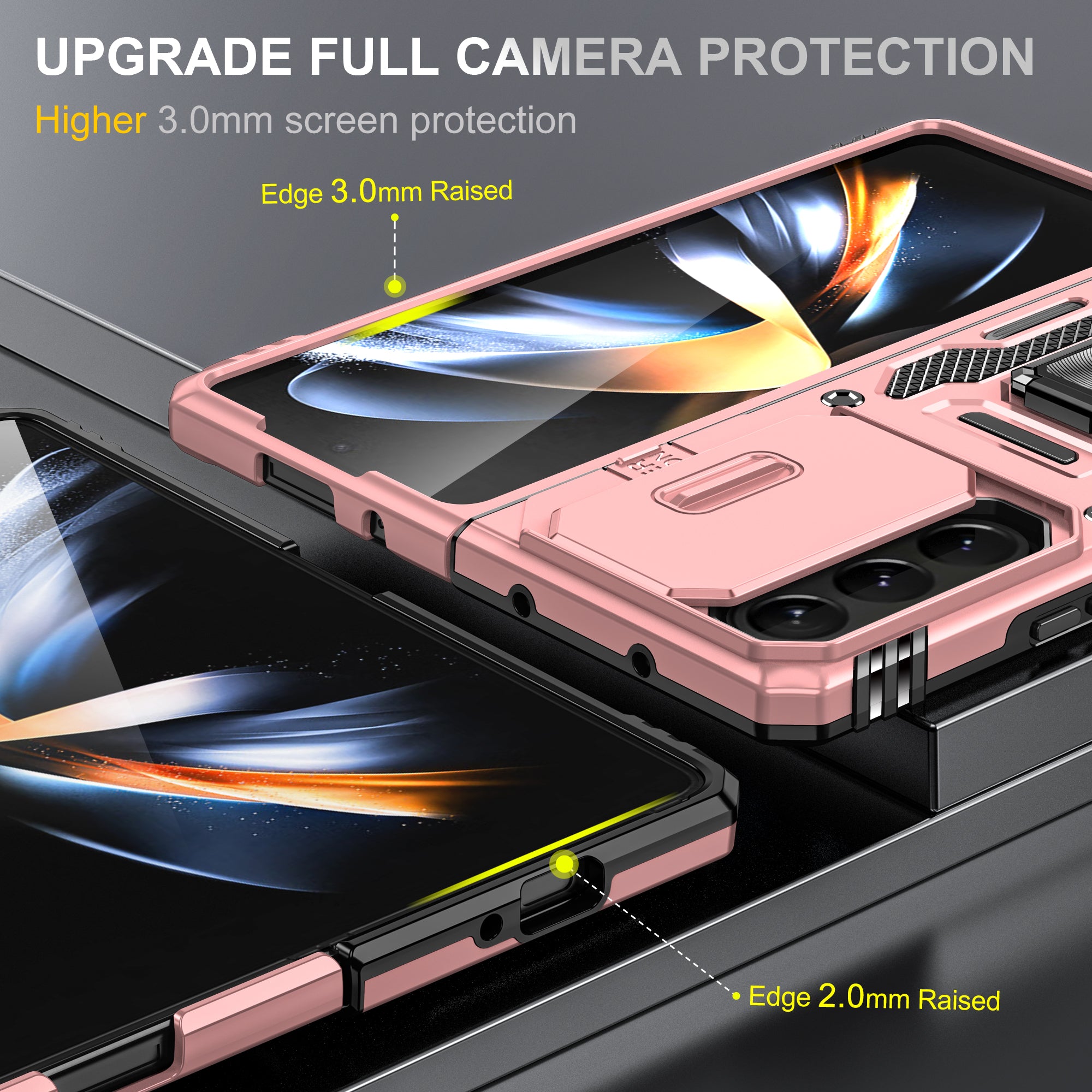 Armor Series For Samsung Galaxy Z Fold6 5G Kickstand Case Slide Lens Cover PC+TPU Phone Shell - Rose Gold