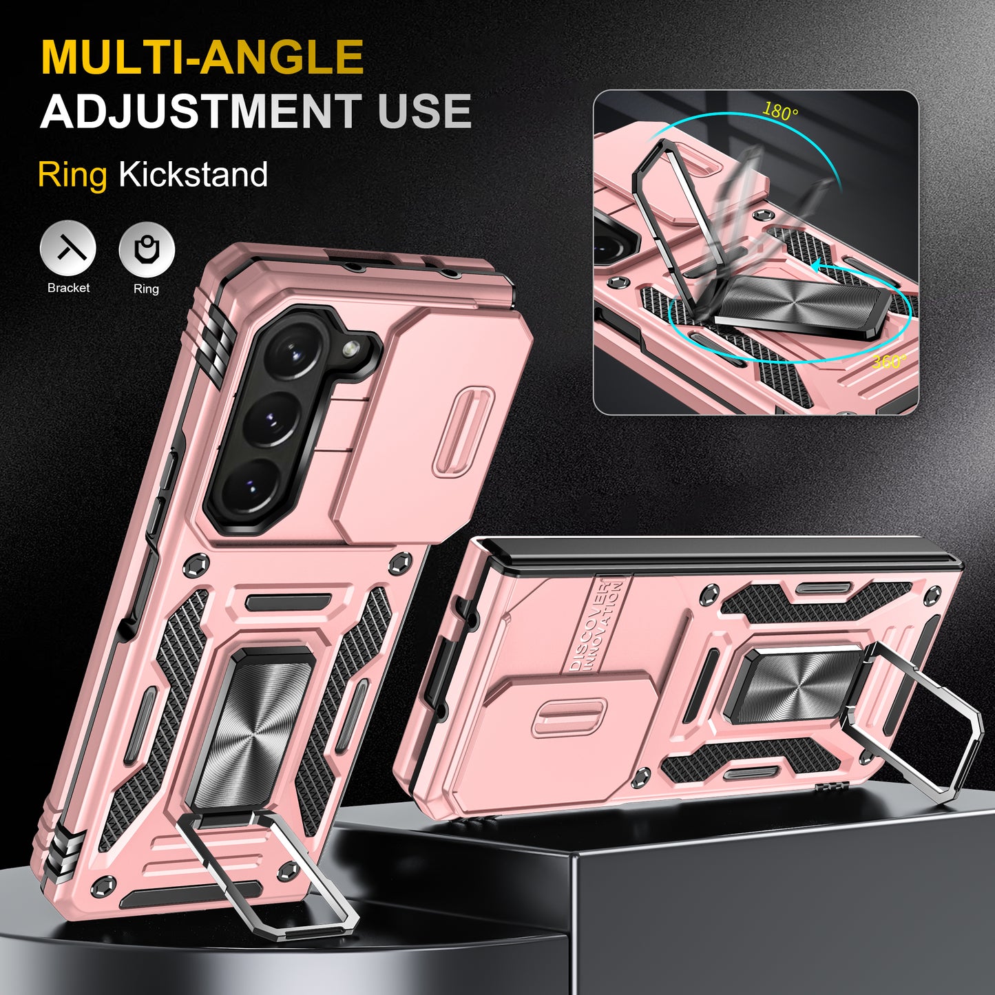 Armor Series For Samsung Galaxy Z Fold6 5G Kickstand Case Slide Lens Cover PC+TPU Phone Shell - Rose Gold