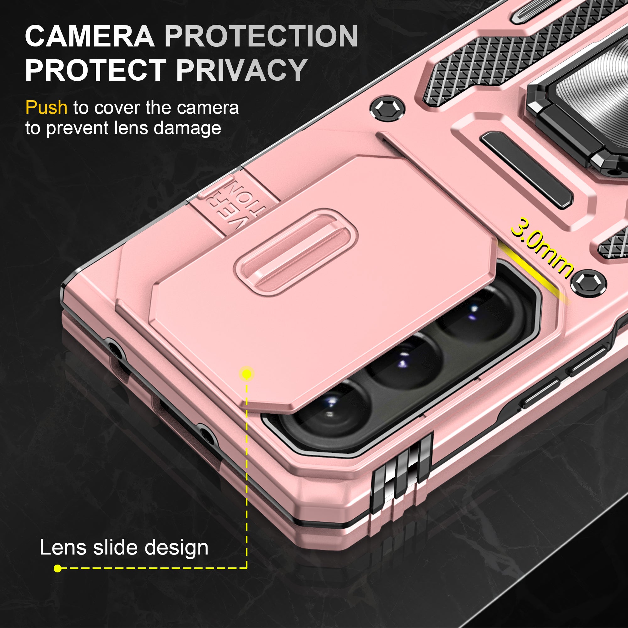 Armor Series For Samsung Galaxy Z Fold6 5G Kickstand Case Slide Lens Cover PC+TPU Phone Shell - Rose Gold