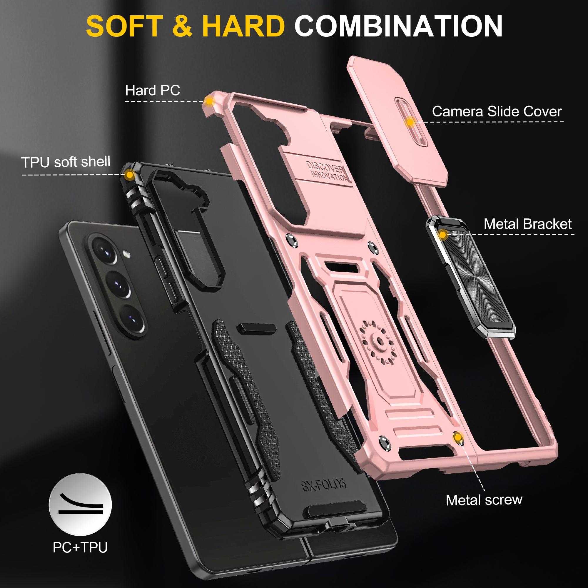 Armor Series For Samsung Galaxy Z Fold6 5G Kickstand Case Slide Lens Cover PC+TPU Phone Shell - Rose Gold