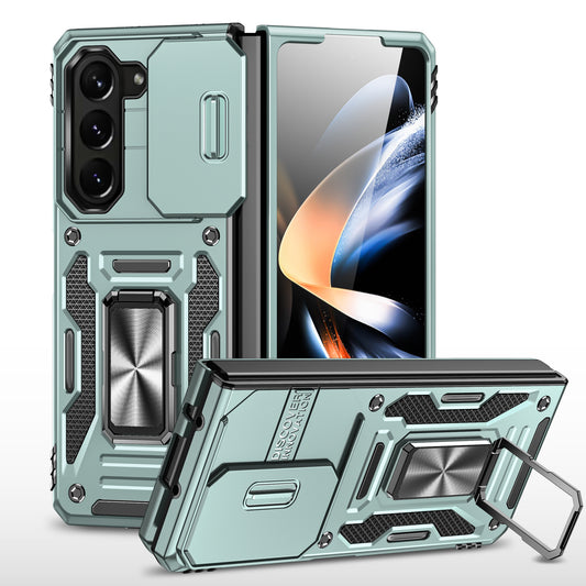 Armor Series For Samsung Galaxy Z Fold6 5G Kickstand Case Slide Lens Cover PC+TPU Phone Shell - Green