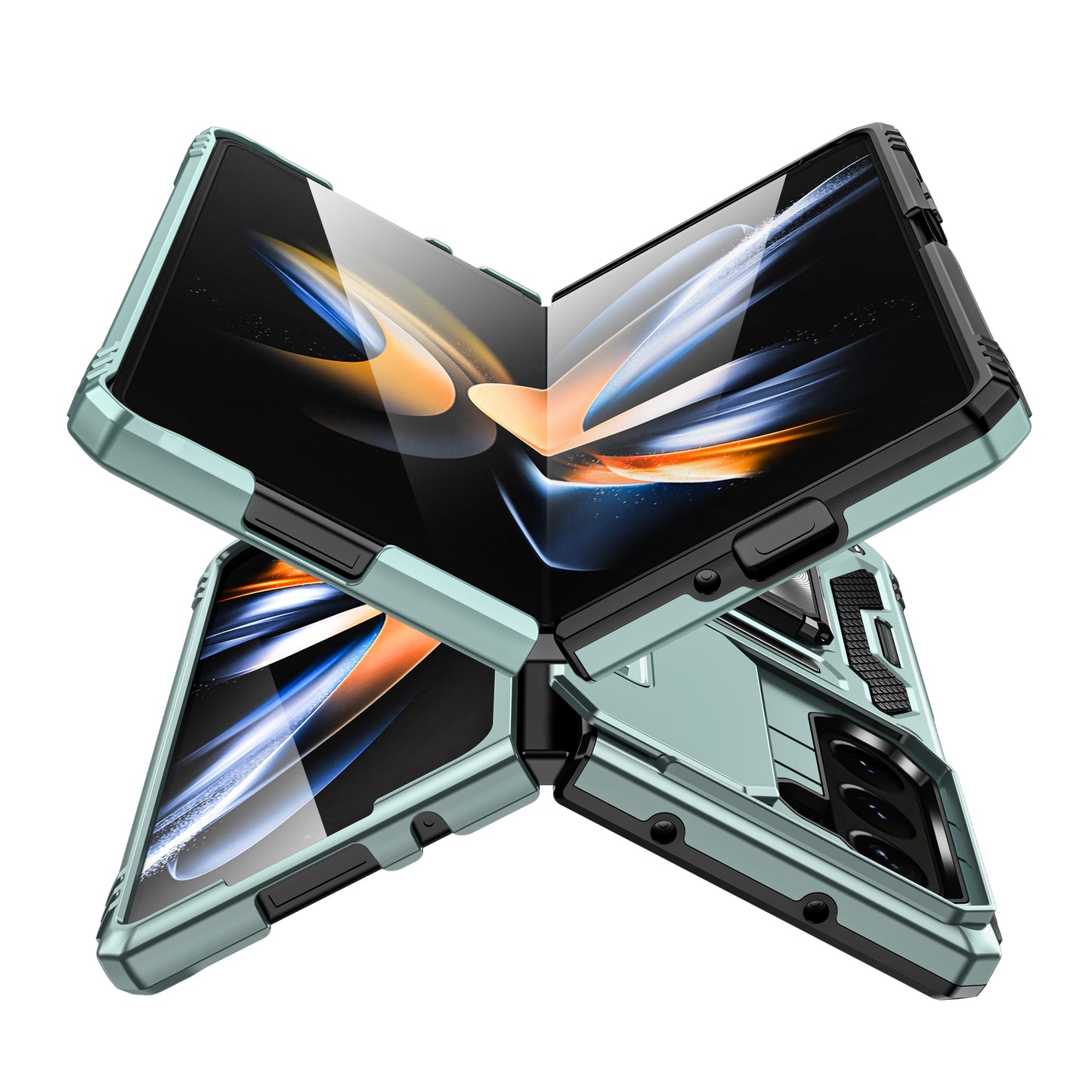 Armor Series For Samsung Galaxy Z Fold6 5G Kickstand Case Slide Lens Cover PC+TPU Phone Shell - Green