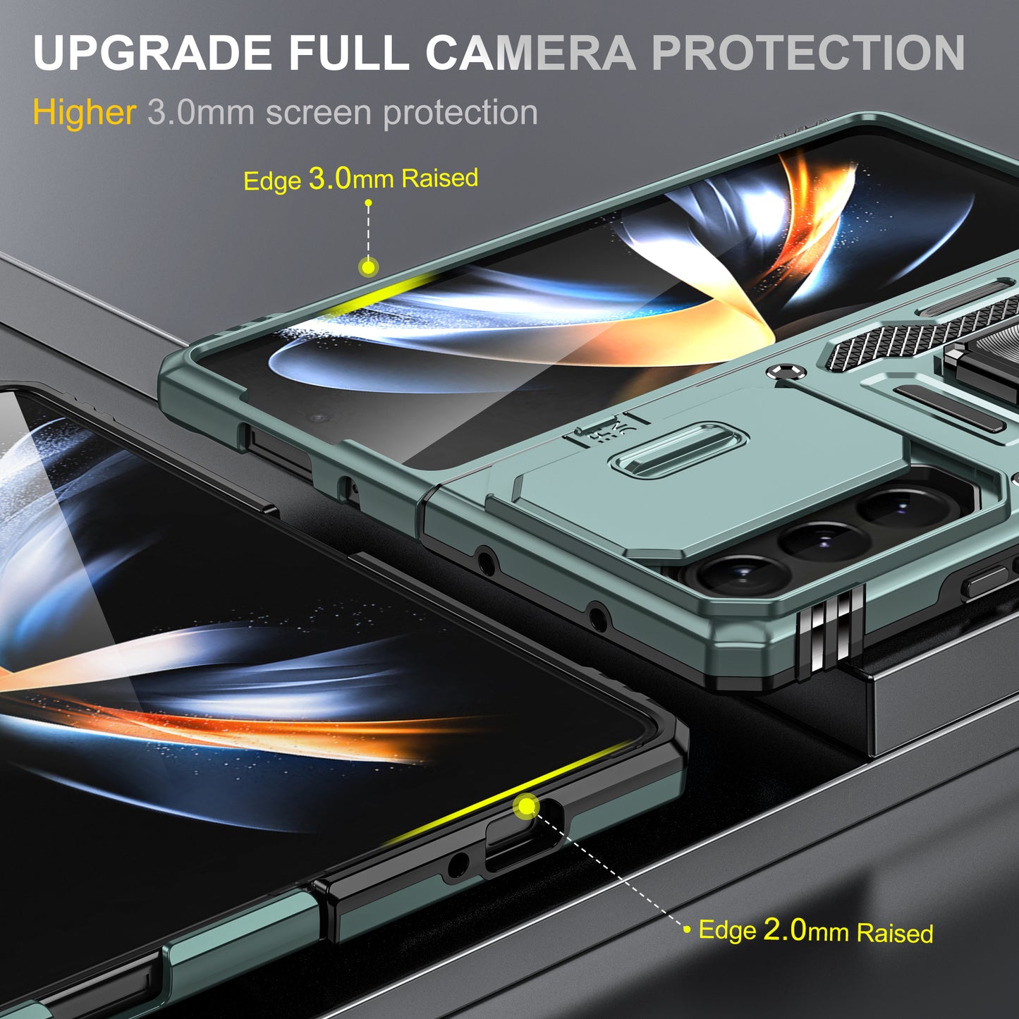 Armor Series For Samsung Galaxy Z Fold6 5G Kickstand Case Slide Lens Cover PC+TPU Phone Shell - Green