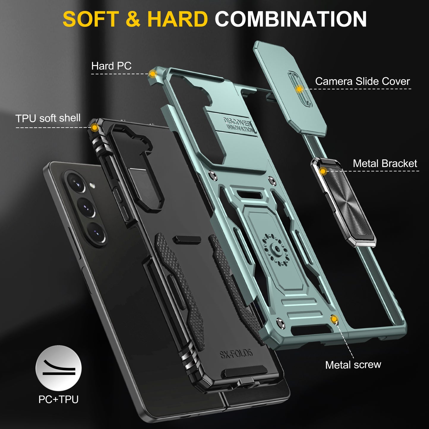 Armor Series For Samsung Galaxy Z Fold6 5G Kickstand Case Slide Lens Cover PC+TPU Phone Shell - Green