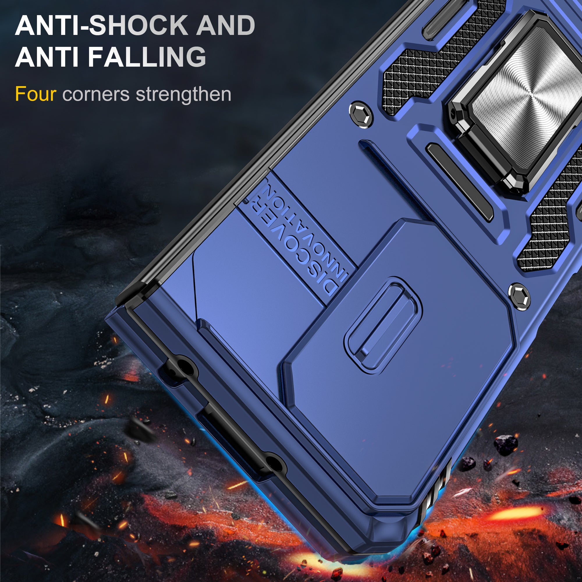 Armor Series For Samsung Galaxy Z Fold6 5G Kickstand Case Slide Lens Cover PC+TPU Phone Shell - Navy Blue