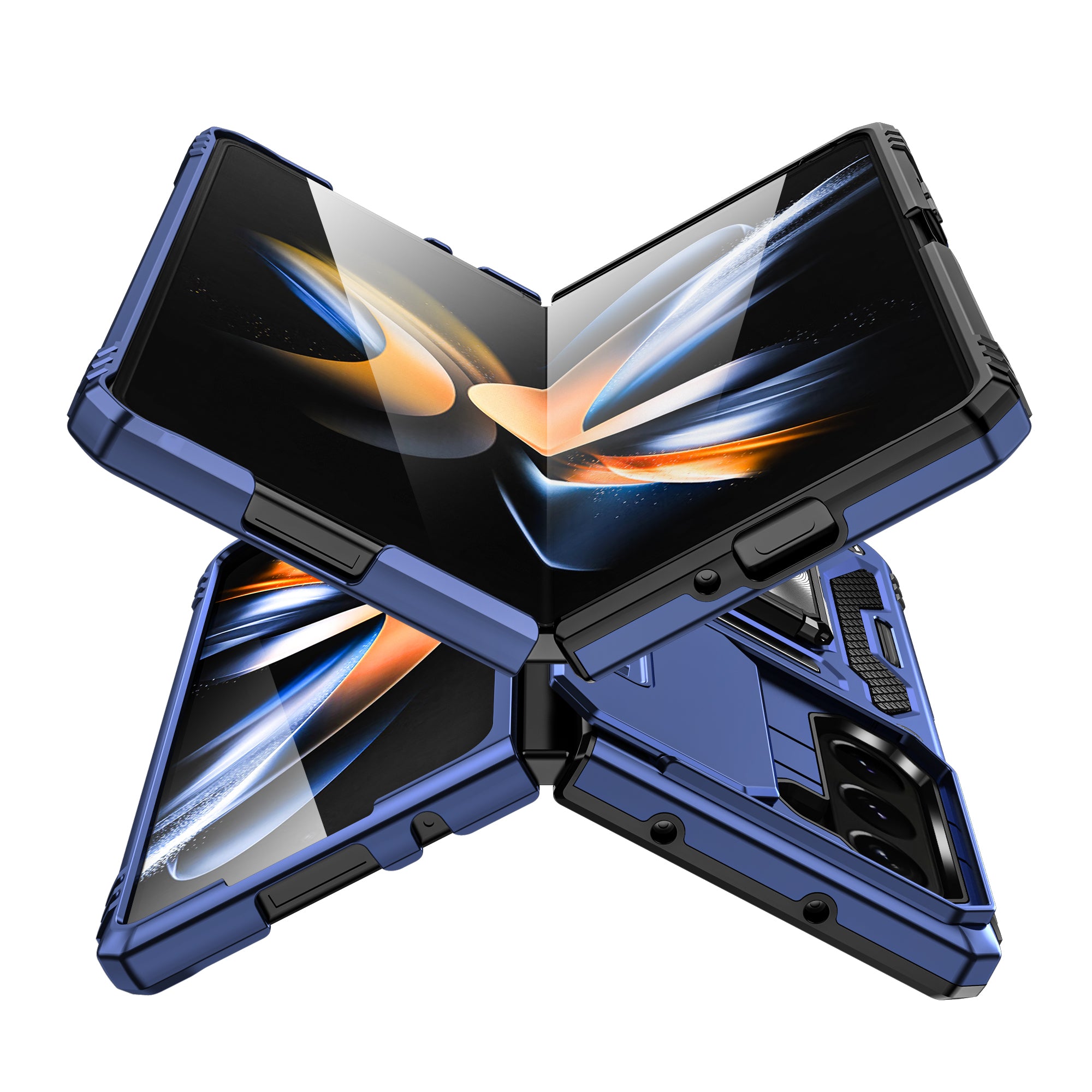 Armor Series For Samsung Galaxy Z Fold6 5G Kickstand Case Slide Lens Cover PC+TPU Phone Shell - Navy Blue