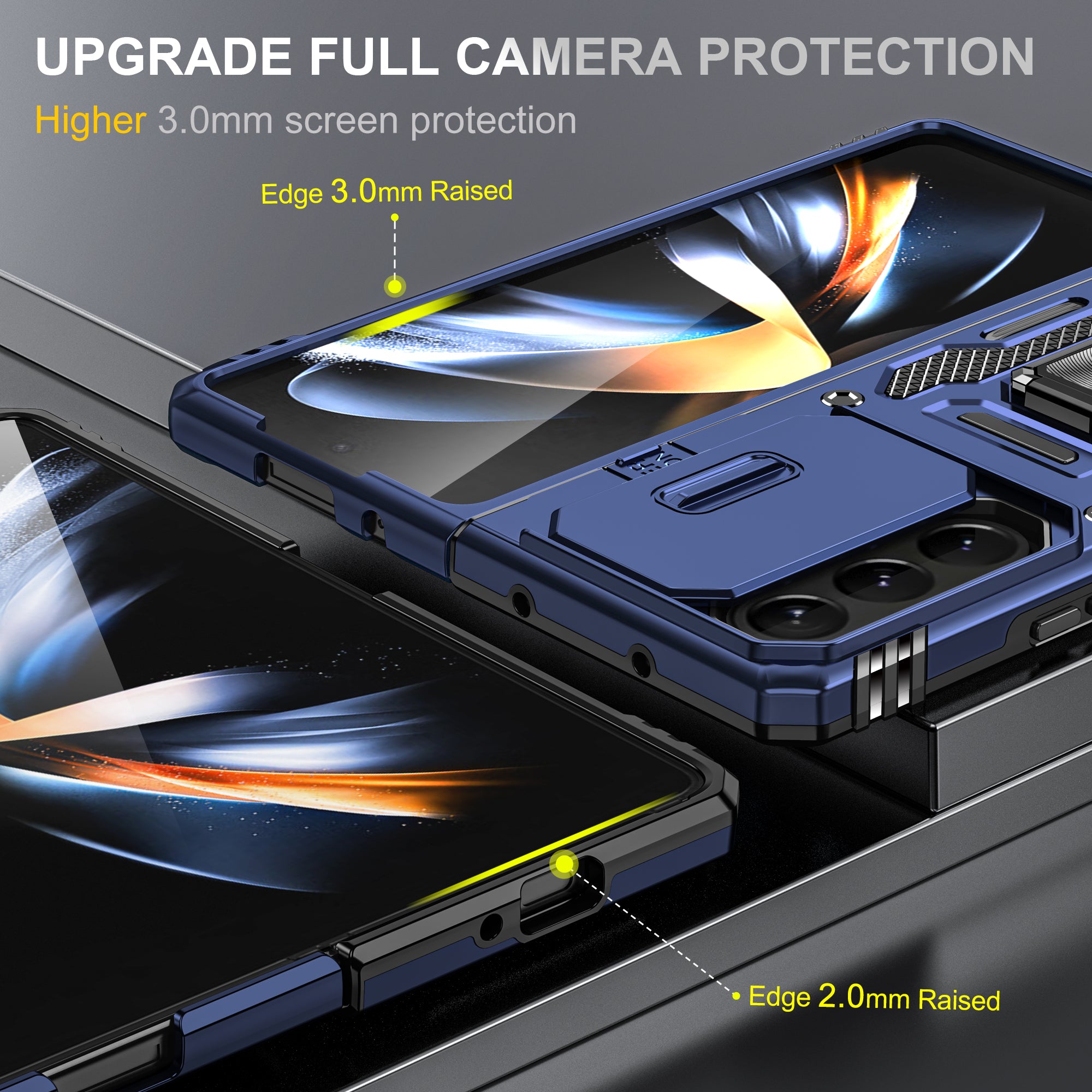 Armor Series For Samsung Galaxy Z Fold6 5G Kickstand Case Slide Lens Cover PC+TPU Phone Shell - Navy Blue