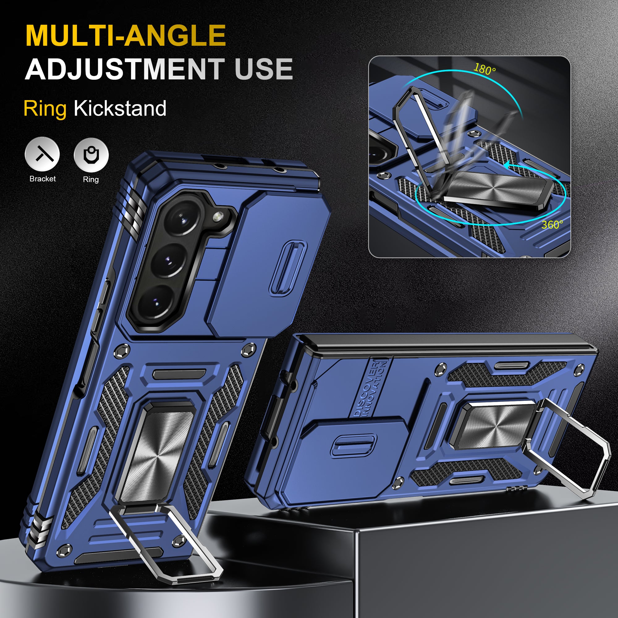 Armor Series For Samsung Galaxy Z Fold6 5G Kickstand Case Slide Lens Cover PC+TPU Phone Shell - Navy Blue