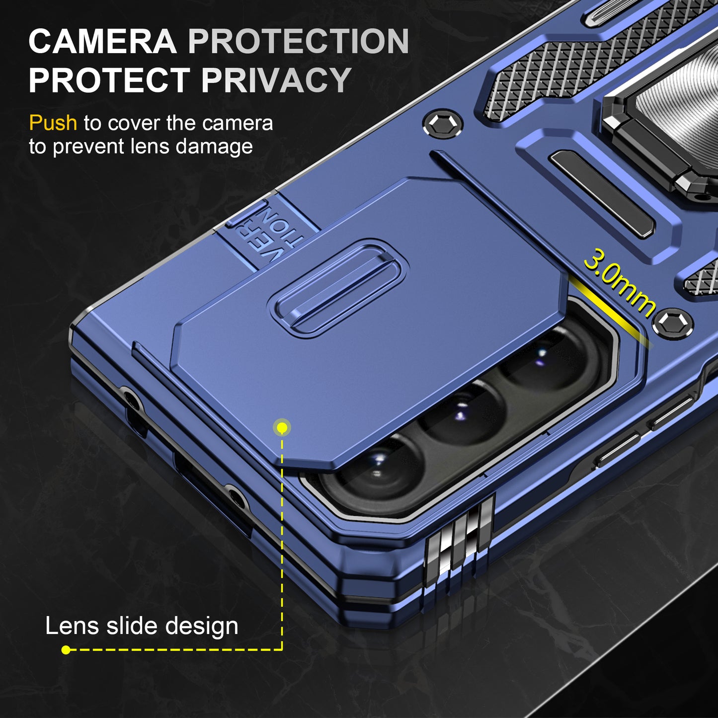 Armor Series For Samsung Galaxy Z Fold6 5G Kickstand Case Slide Lens Cover PC+TPU Phone Shell - Navy Blue