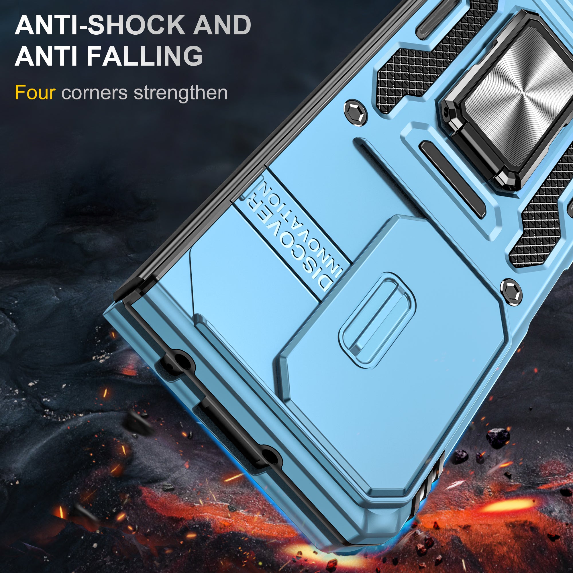Armor Series For Samsung Galaxy Z Fold6 5G Kickstand Case Slide Lens Cover PC+TPU Phone Shell - Baby Blue