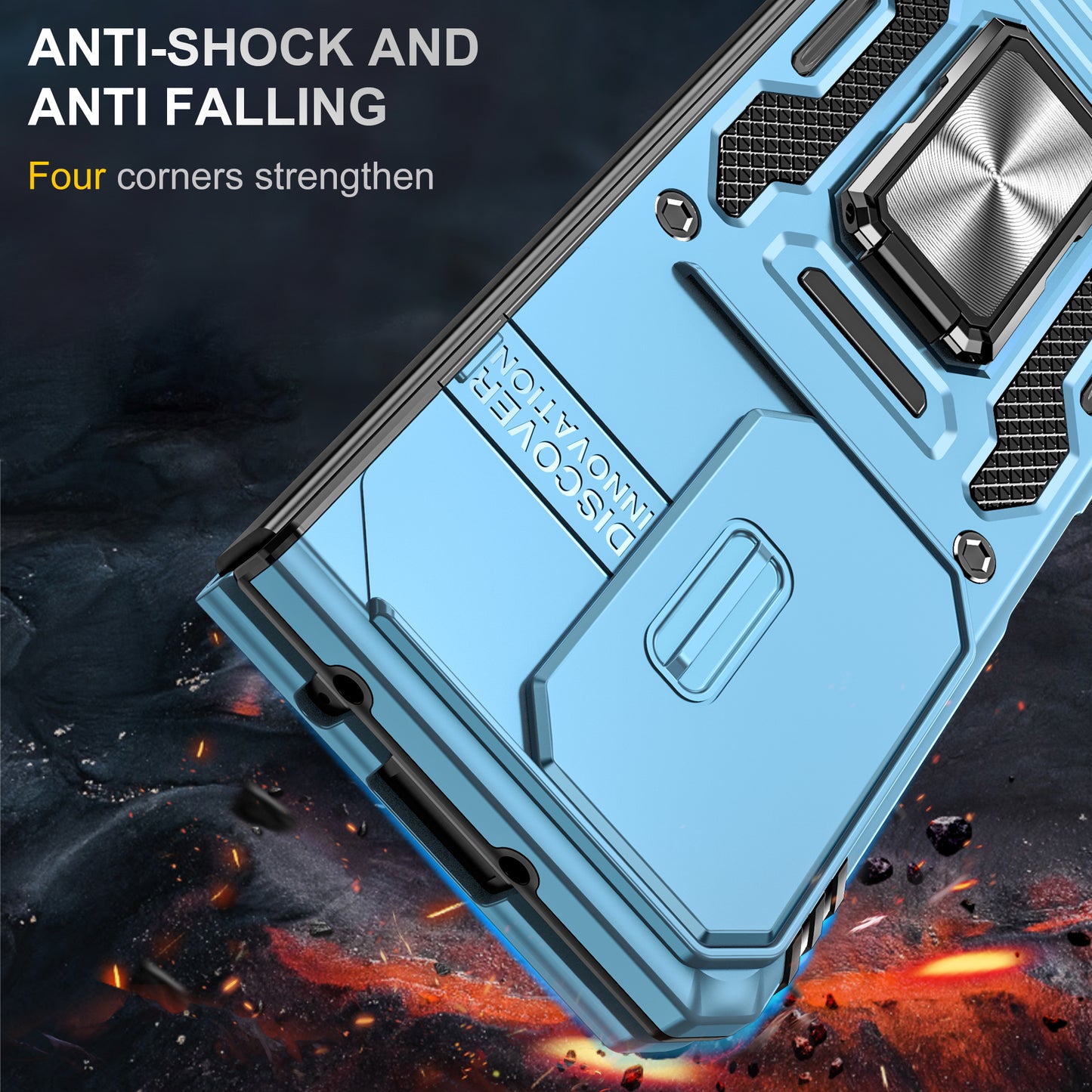 Armor Series For Samsung Galaxy Z Fold6 5G Kickstand Case Slide Lens Cover PC+TPU Phone Shell - Baby Blue