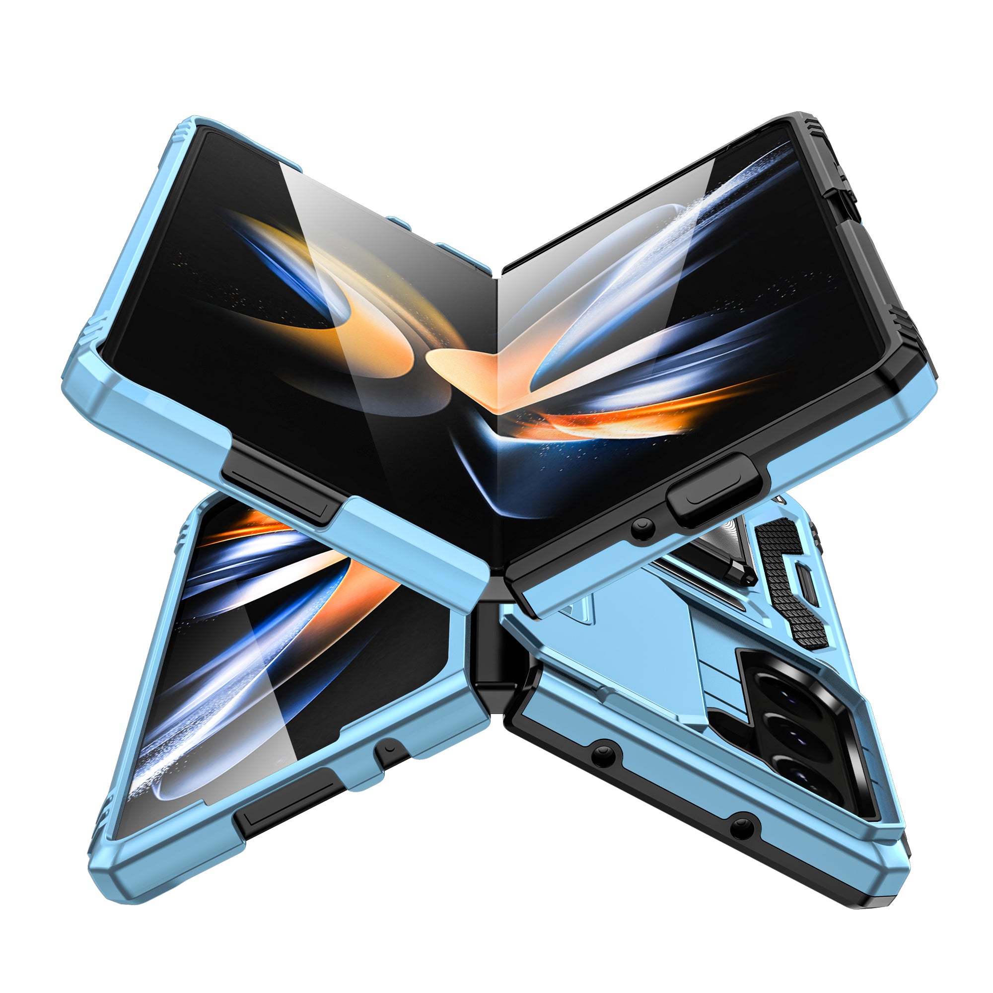 Armor Series For Samsung Galaxy Z Fold6 5G Kickstand Case Slide Lens Cover PC+TPU Phone Shell - Baby Blue